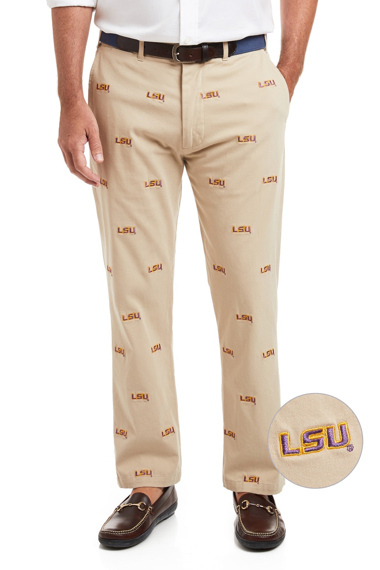 LSU Collegiate Stretch Twill Pants for Men - Comfortable Khaki Casual Dress Pants for Work, Office & School - Perfect for Game Day, Tailgating & College Events