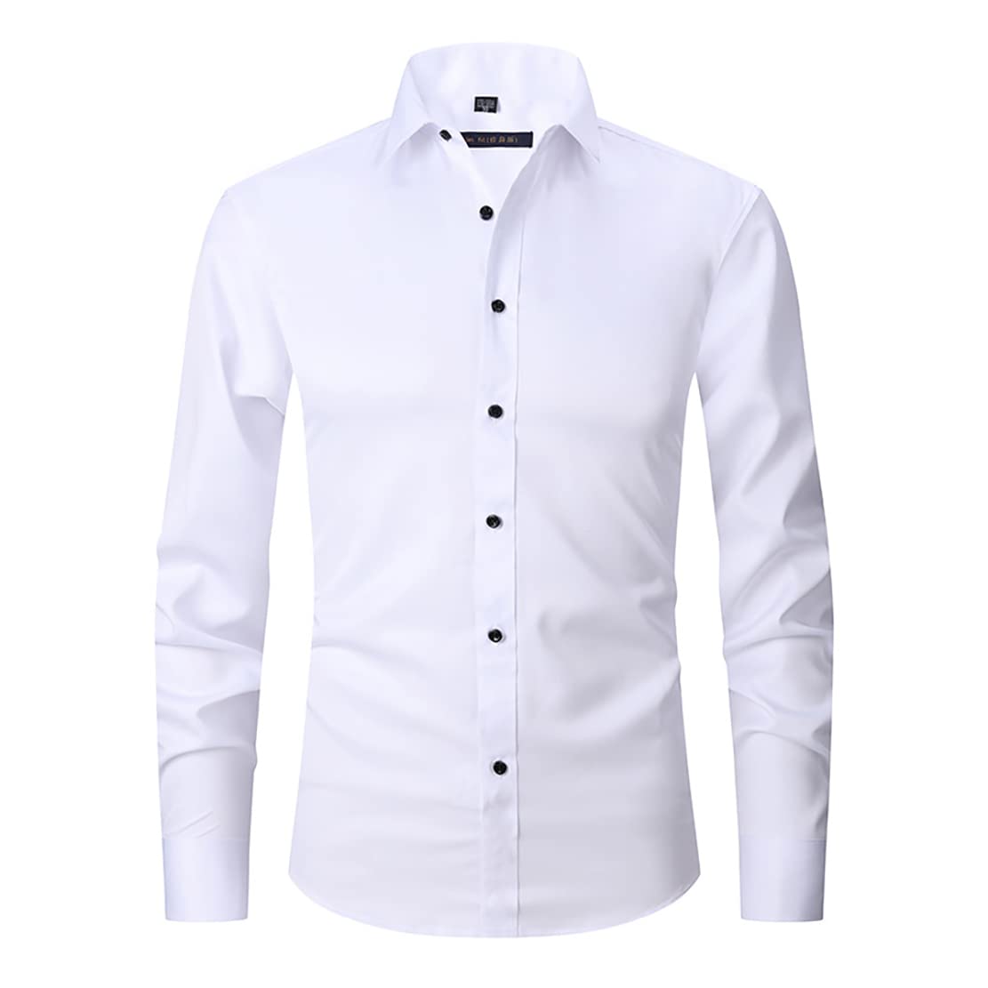 MQSHUHENMY Men's Slim Fit Stretch Anti-Wrinkle Dress Shirt - Long Sleeve Cotton Formal Shirt for Business & Office Wear - White