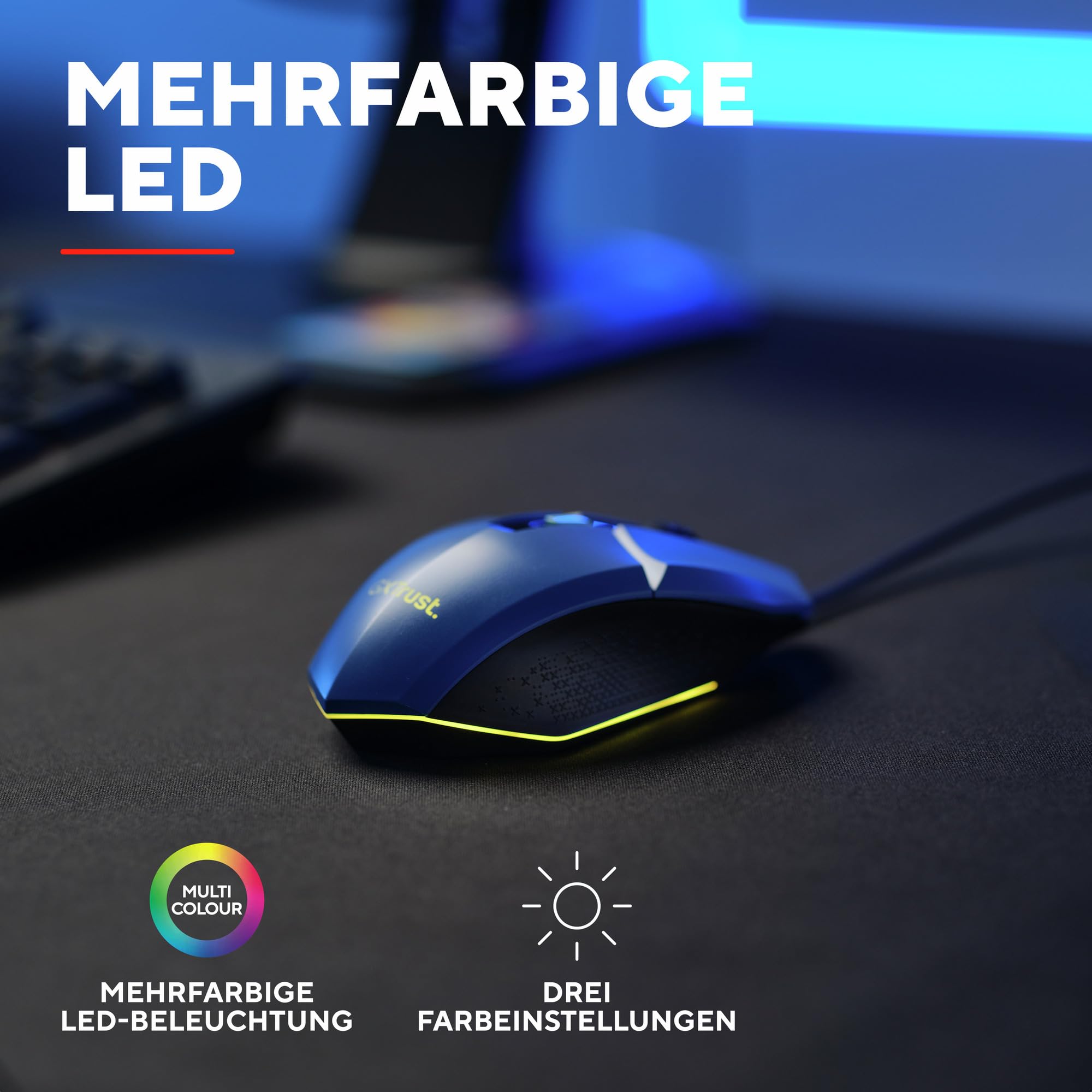 Trust Gaming GXT 109B Felox Gaming Mouse - 6 Programmable Buttons, RGB LED Lighting, 200-6400 DPI Adjustable, 150cm USB Cable, Built-in Software for PC/Laptop (Blue) - Perfect for FPS, MOBA & MMO Gaming