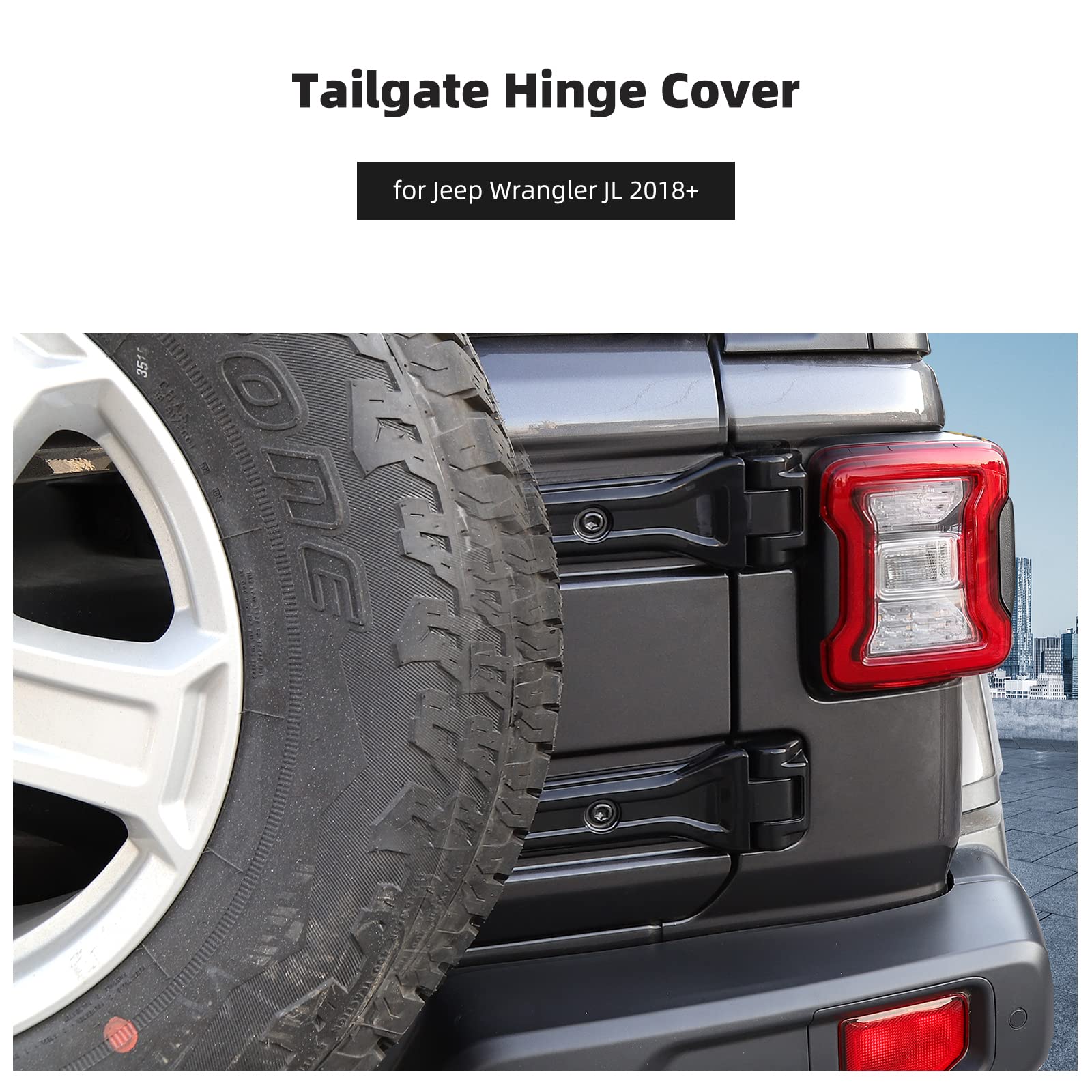 CheroCar Jeep JL Tailgate Hinge Cover & Spare Tire Bracket - Black Exterior Accessories for 2018-2022 Jeep Wrangler JL/JLU (Sport, Sahara, Rubicon) | Durable Rear Door Liftgate Trim for Off-Road Protection & Style Enhancement