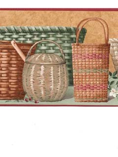 Country Weaving Garden Wallpaper Border - Decorative Basket Design for Home Decor | Perfect for Kitchens, Bathrooms, and Country-Style Interiors
