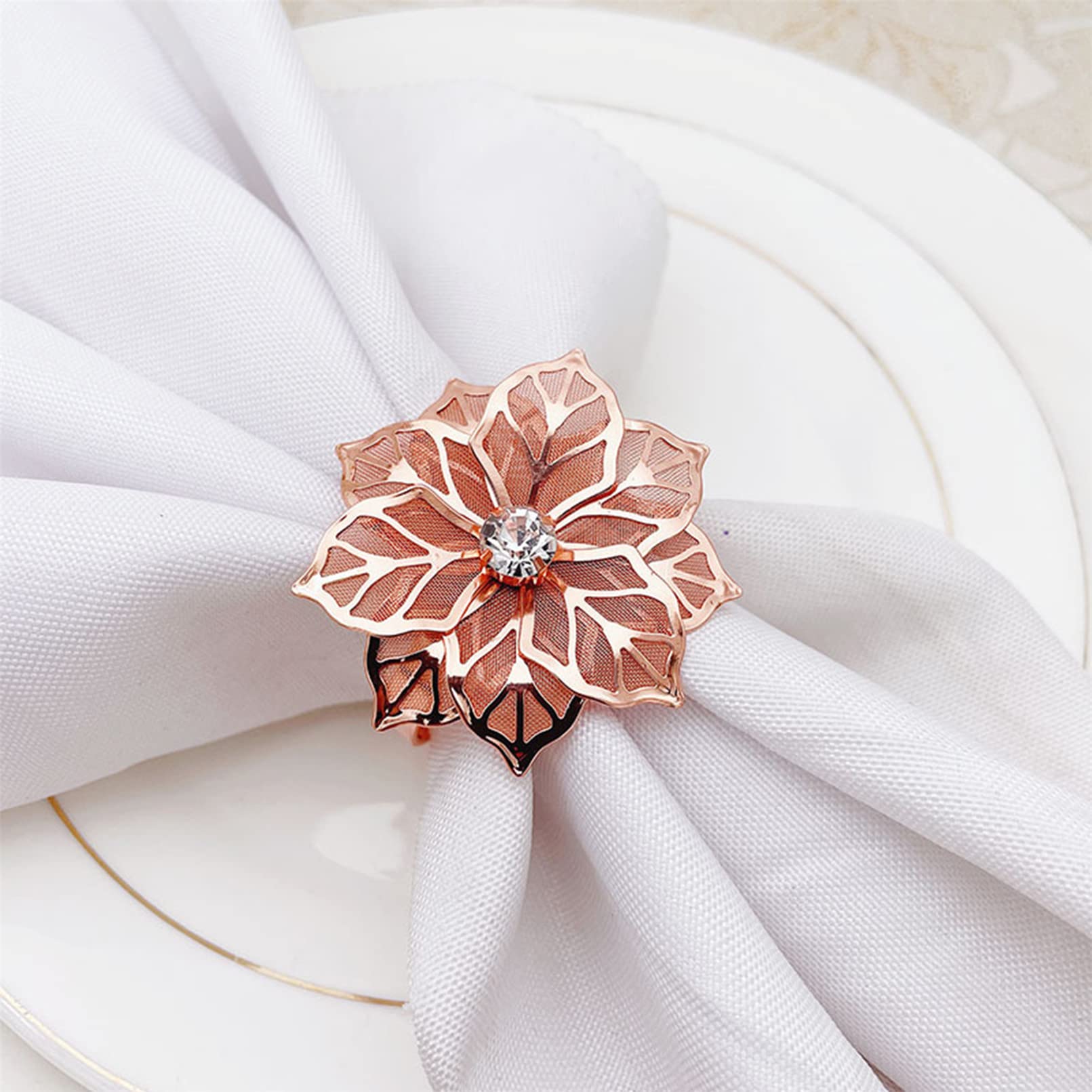 QXPDD Rose Gold Napkin Rings - Elegant Rose Flower Metal Napkin Holders for Wedding, Christmas, and Party Table Decor - Perfect for Holiday Dining, Bridal Showers & Formal Events