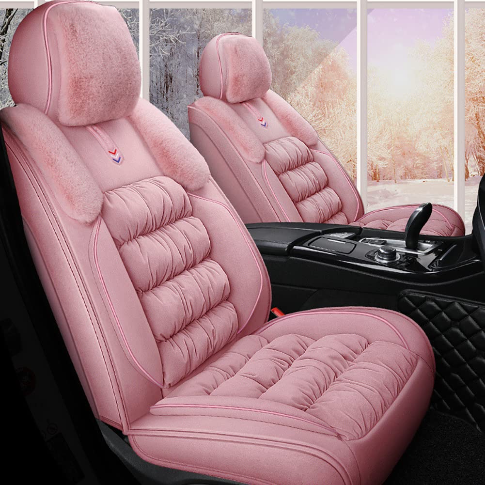 Soft Fuzzy Velvet Pink Car Seat Covers Full Set - Front & Rear Winter Car Seat Protectors for Women | Universal Fit for Most Vehicles | Perfect for Cold Weather & Stylish Interior Upgrade