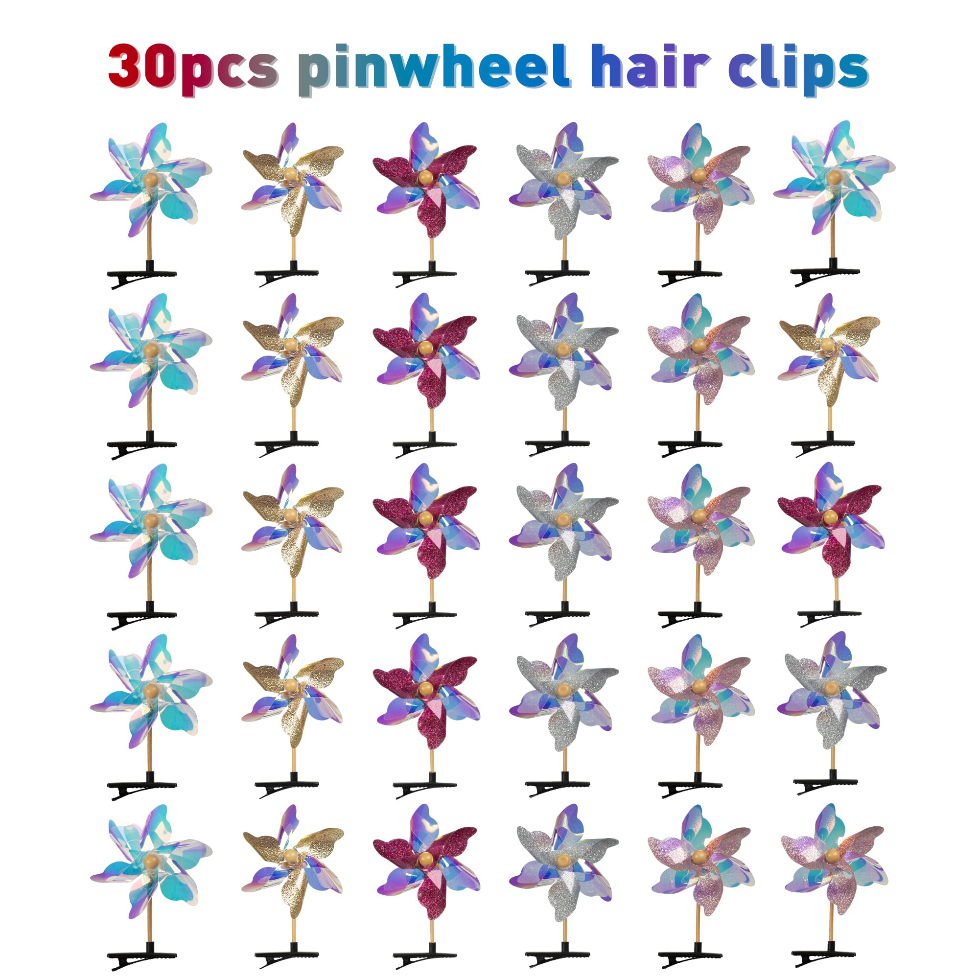 30PCS Sequin Pinwheel Hair Clips for Girls - Cute Windmill Hair Barrettes with Spinning Alligator Clips - Perfect for Parties, School, and Everyday Hair Styling Accessories