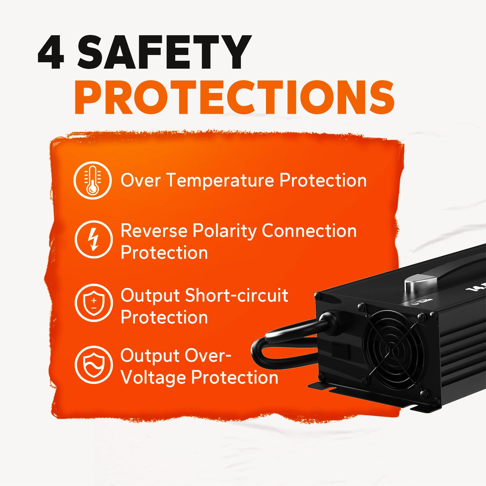 LiTime 80A 12V LiFePO4 Battery Smart Charger with Cooling Fan & Anderson Connector - Fast Charging for RV, Marine, Solar Power Systems - 14.6V Lithium Battery Charger for Boats, Golf Carts, Off-Grid Applications