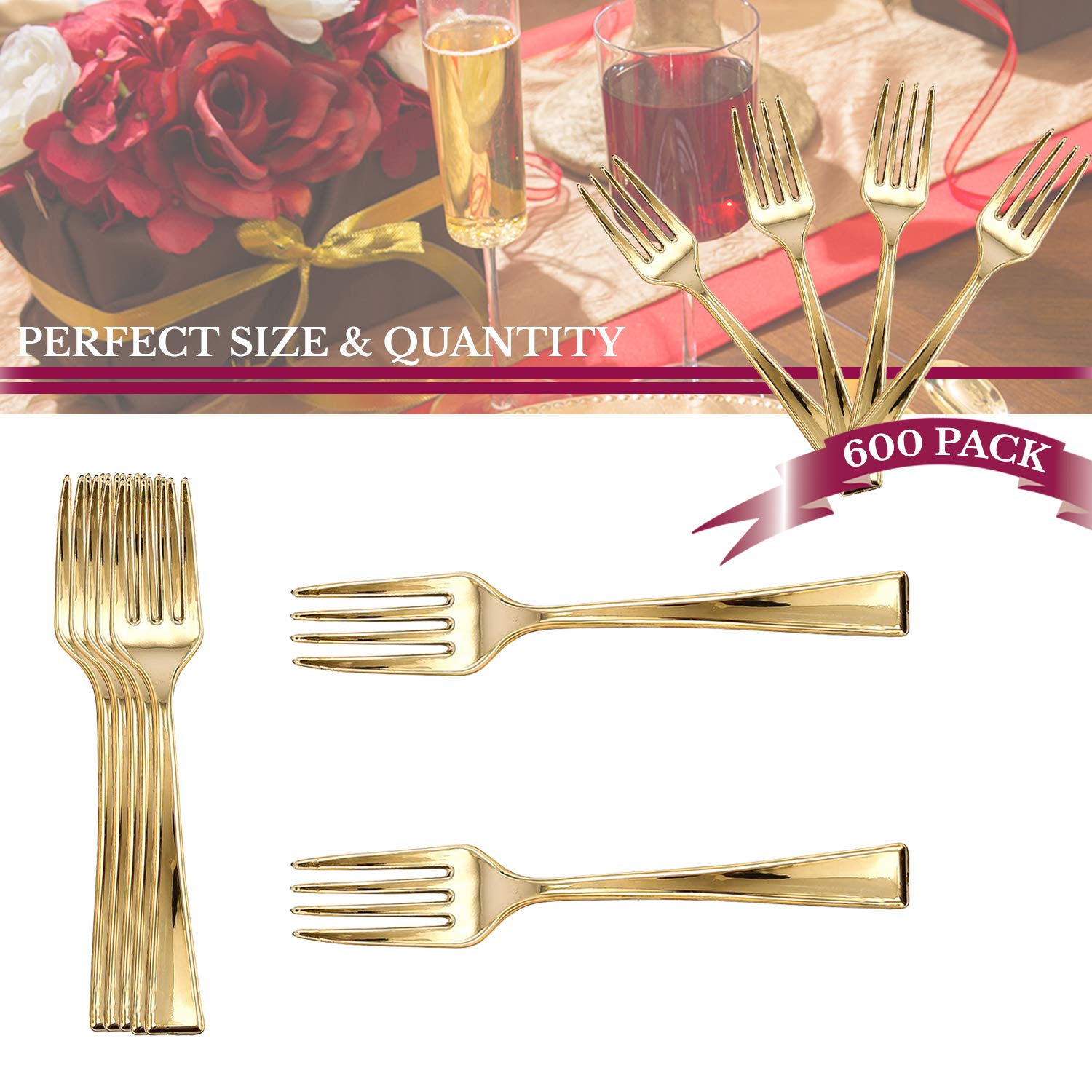 600 Pcs Disposable Plastic Gold Forks 4