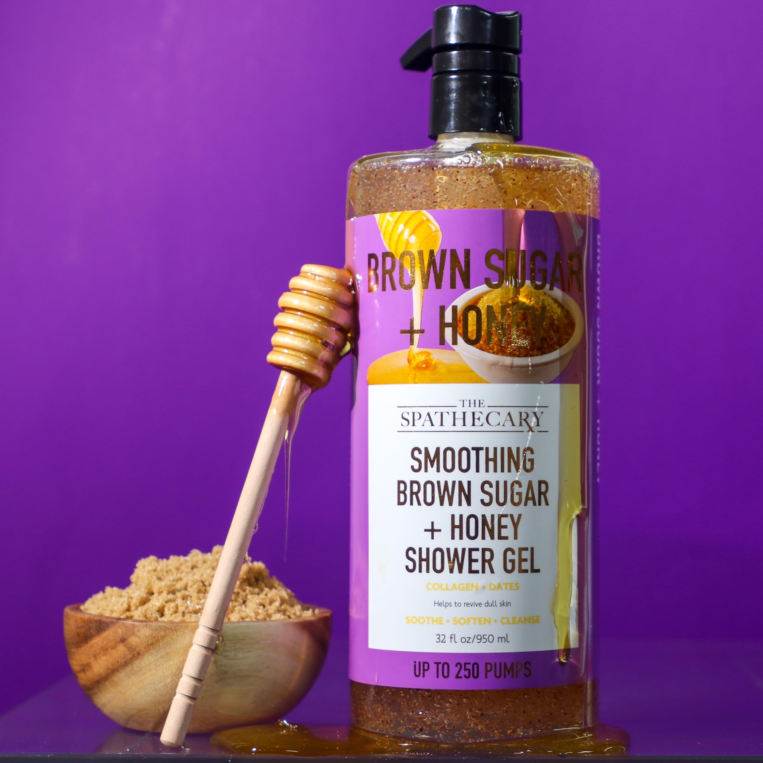 Brown Sugar & Honey Exfoliating Shower Gel with Collagen & Dates - 32.8 oz Deep Moisturizing Body Wash for Dry Skin - Perfect for Spa Day & At-Home Skincare Routine