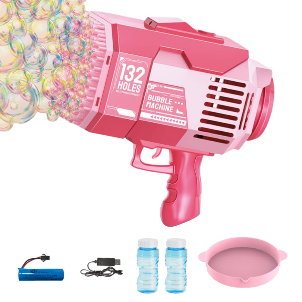 132-Hole Electric Bubble Blower Machine with LED Lights - Automatic Bubble Shooter Toy for Kids, Summer Outdoor Party Favors & Birthday Gifts (Great for Backyard Play, Birthday Parties, Park Outings & Family Gatherings)