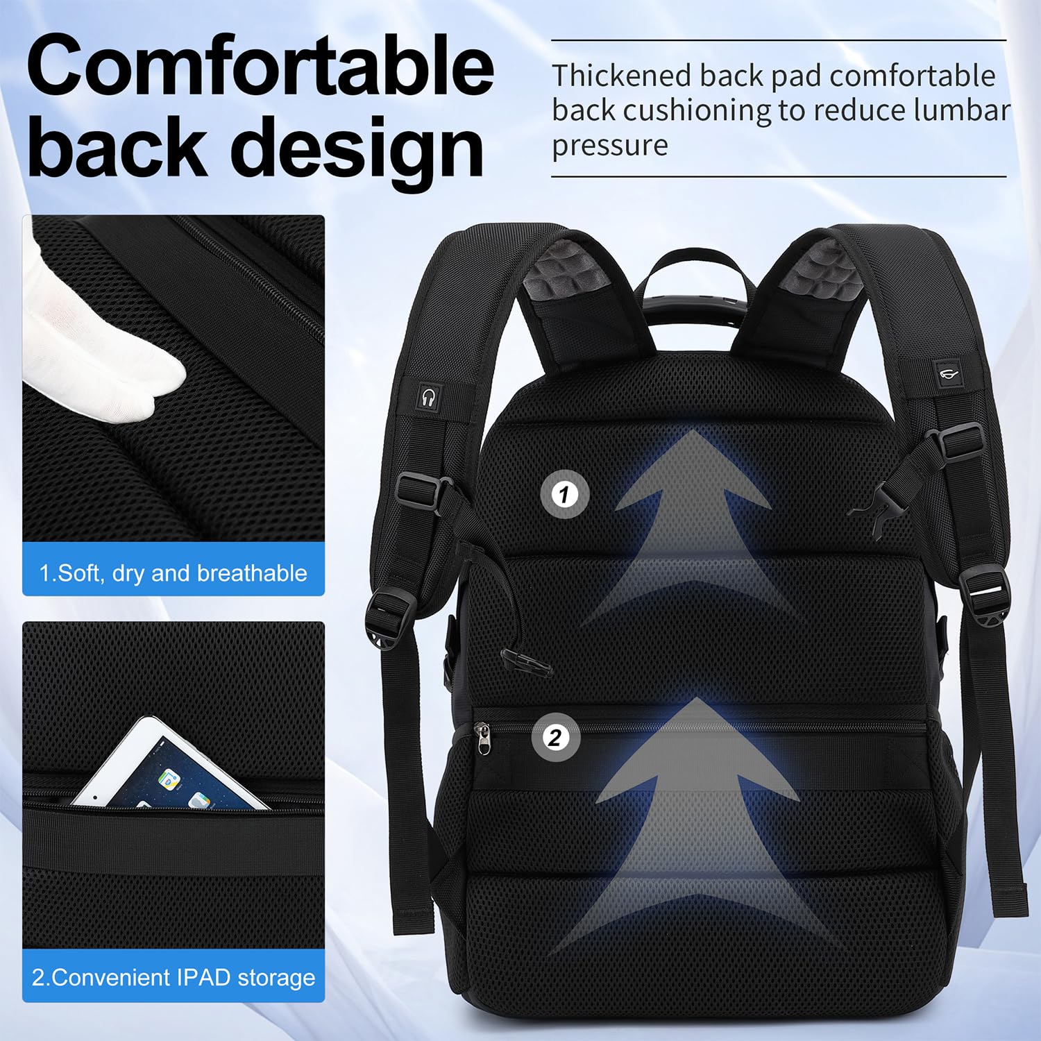 INSAVANT 15.6 Inch Water Resistant Anti-Theft Laptop Backpack with USB Charging Port - Durable College Travel Daypack for Men & Women - Perfect for Work, School, Commuting & Business Trips (15.6 Inch, 703 Black)