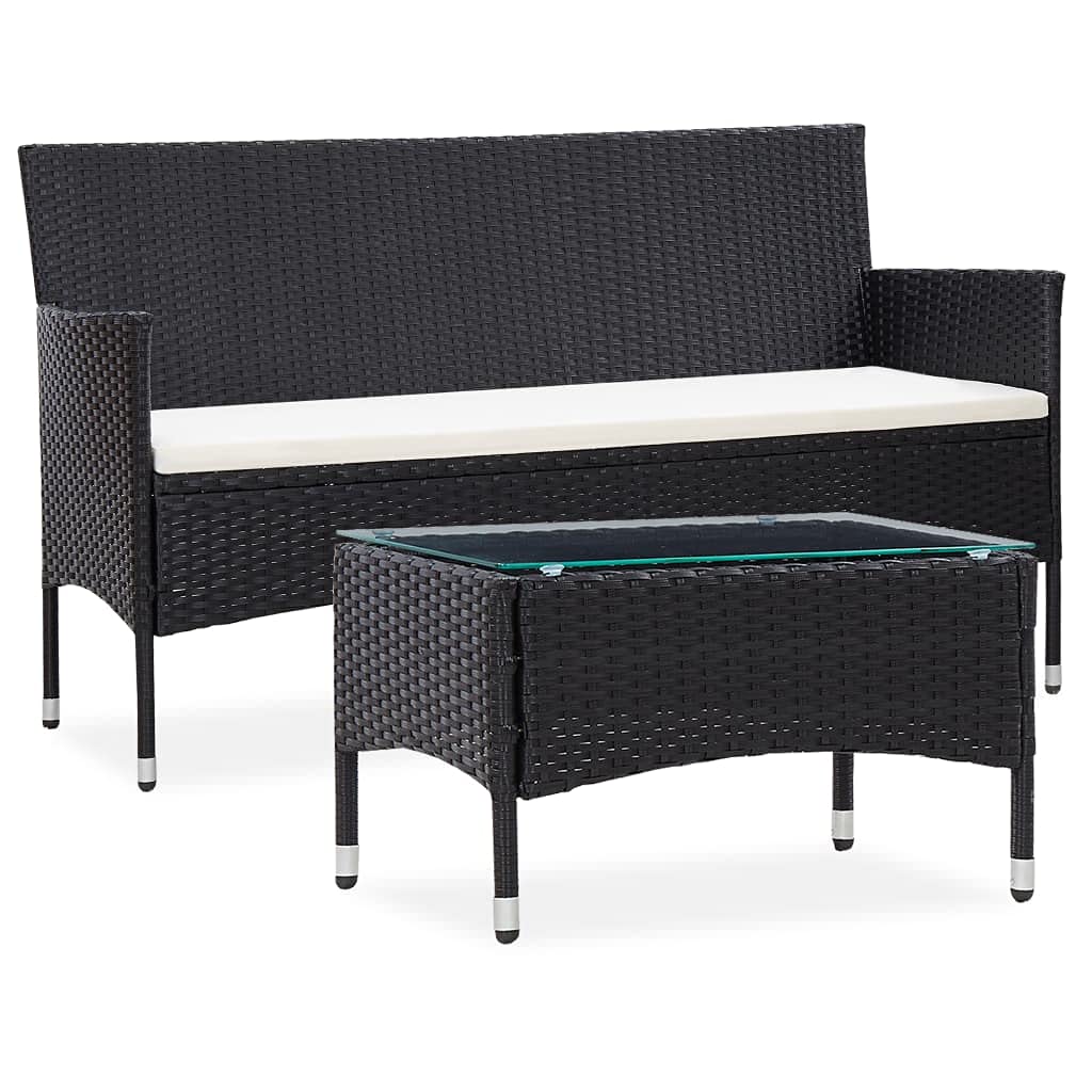 Outdoor Patio Furniture Set 2-Piece All-Weather Wicker Sectional Sofa with Cushions - Black Poly Rattan Conversation Set for Backyard, Garden & Poolside Relaxation
