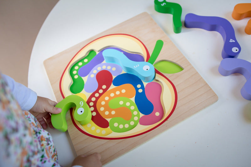 Educational Wooden Number 123 Worm Puzzle - Montessori Counting Toy for Toddlers - Perfect for Early Learning & Playtime Activities