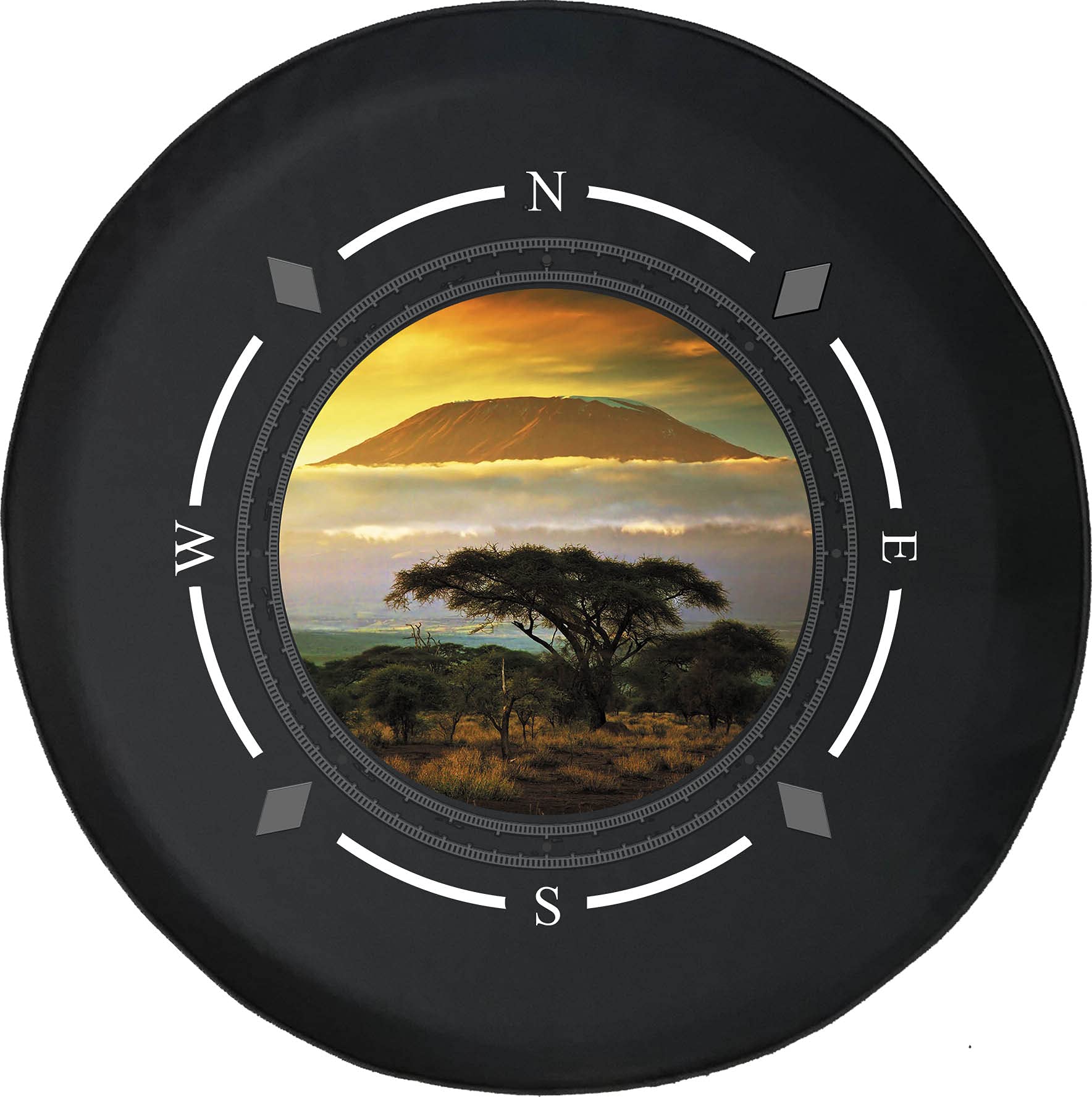 American Unlimited Spare Tire Cover with Compass Mount | Kilimanjaro Safari Wheel Protector | Fits SUV, Trailer, RV & Most Vehicles | Durable Off-Road Accessory for Adventure Travel & Camping