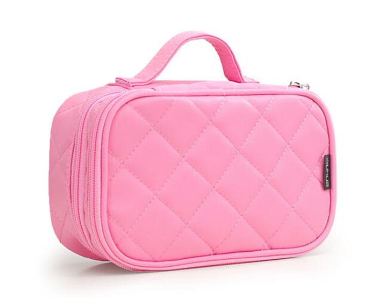 ONEGenug Double Layer Makeup Bag with Mirror 8 x 12 x 20 cm - Pink Cosmetic Organizer Pouch for Women | Perfect for Travel, Gym & Daily Beauty Essentials Storage