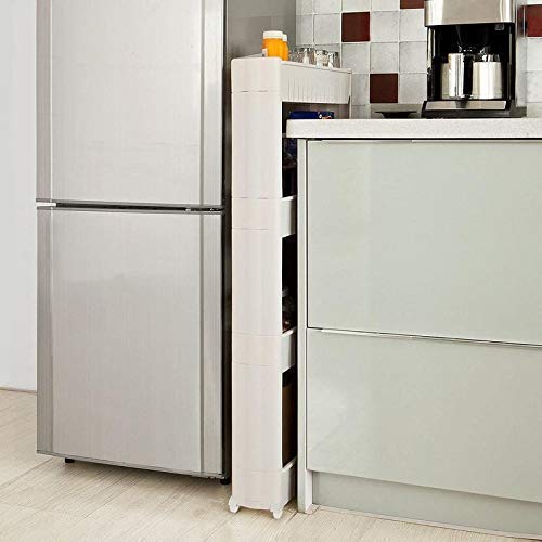 ATOOZED 4-Tier Slim Rolling Storage Organizer - Space Saving Kitchen & Bathroom Shelf with Wheels | Slide-Out Trolley Rack for Pantry, Spice, Toiletries Organization (White) - Perfect for Small Spaces & Clutter-Free Homes