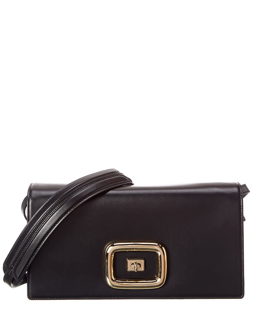 Roger Vivier Viv' Choc Leather Shoulder Bag for Women - Black Genuine Leather Designer Handbag | Perfect for Work, Evening Events & Travel Accessories