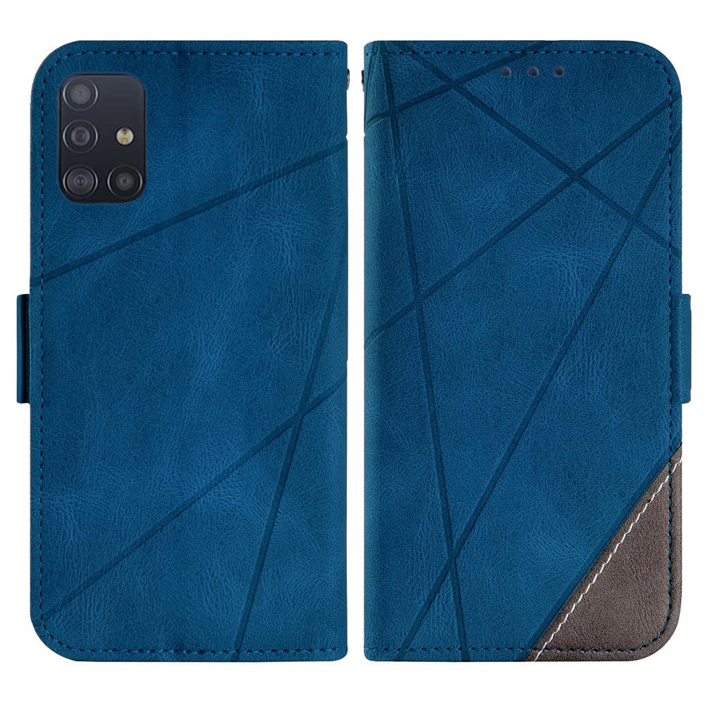 ASUWISH Samsung Galaxy A51 4G Wallet Case with Tempered Glass Screen Protector - Leather Flip Cover with Card Holder - Compatible with Galaxy A51/A515F/M40S (Blue) - Perfect for Daily Use, Travel & Business Professionals