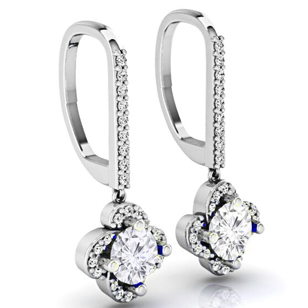 Dazzlingrock 10K White Gold Round Diamond Halo Flower Dangle Earrings for Women - 0.60 Cttw, Elegant Dangling Jewelry for Weddings, Parties & Special Occasions