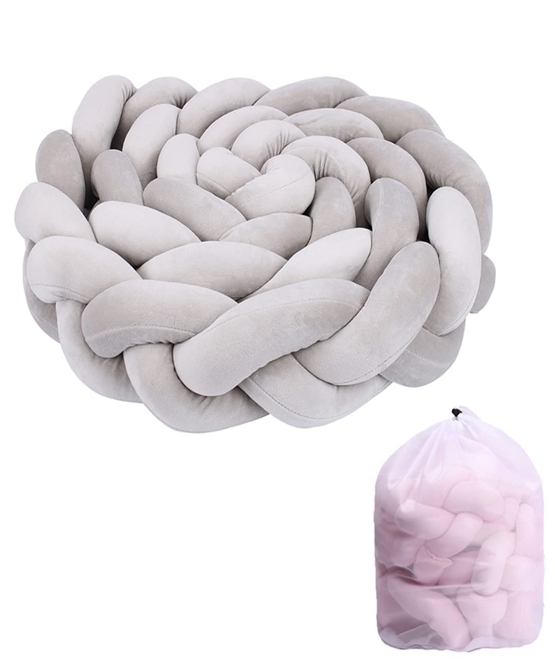 Soft Cushion Knot Pillow - Plush Knotted Throw Pillow for Home Decor, Bed Gap Filler & Furniture Decoration with Laundry Bag - Perfect Gift for Boys & Girls (Gary, 157 inches) - Ideal for Living Room, Bedroom, Sofa & Dorm Decor