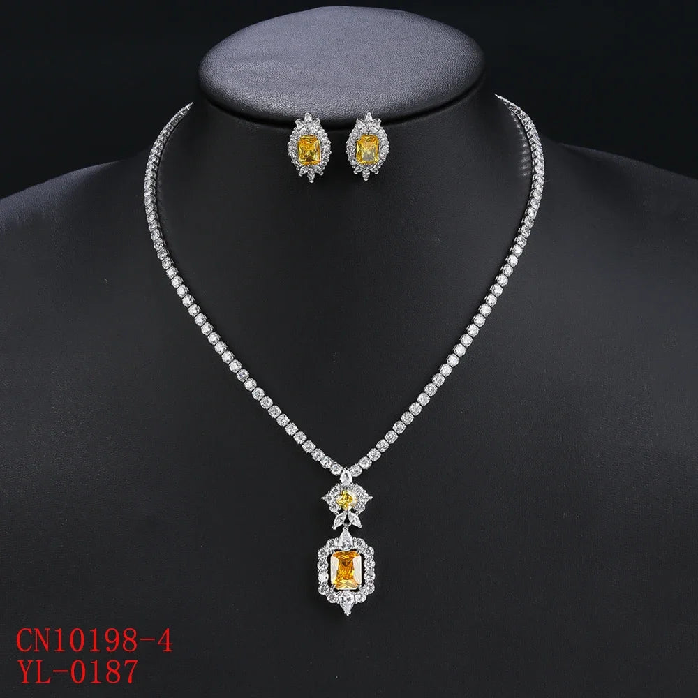 Elegant CZ Cubic Zirconia Pendant Necklace & Earrings Set - Bridal Wedding Jewelry for Women - Perfect Gift for Anniversary, Valentine's Day & Special Occasions - CN10198