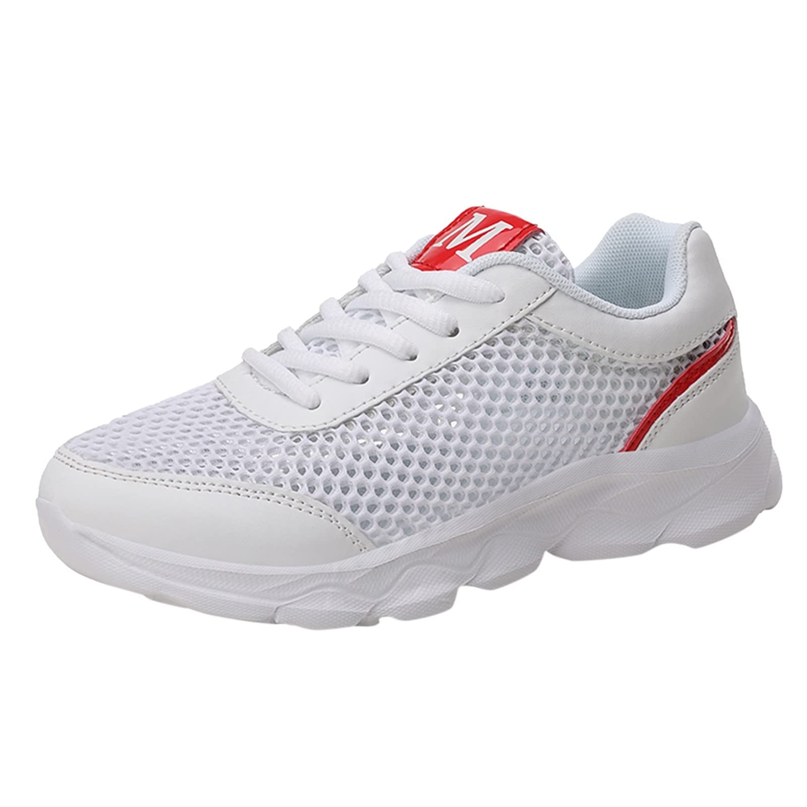 Breathable Women's Summer Sneakers - Lightweight Mesh Hollowed White Lace-Up Shoes for Walking, Running & Casual Wear