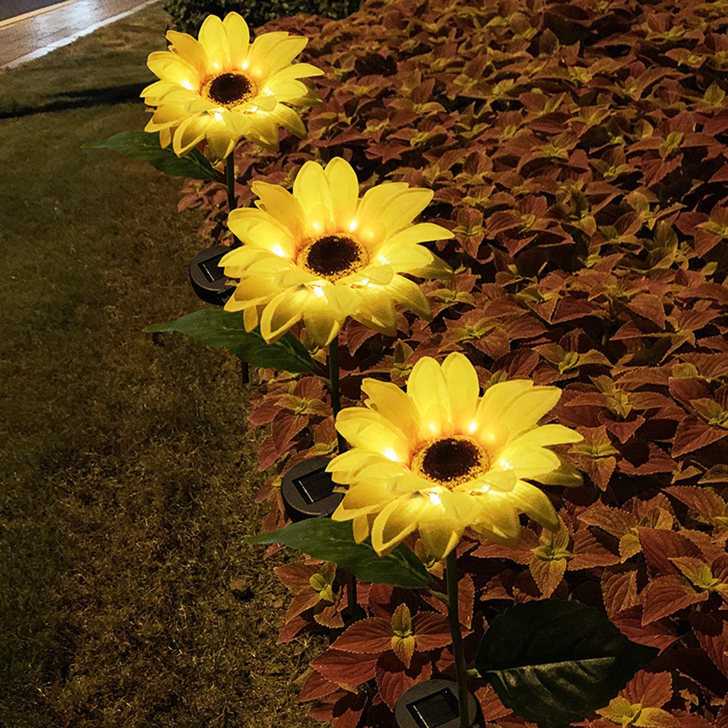SNOMYRS 2 Pack Solar Sunflower Lights Outdoor - 29.5 Inch Waterproof LED Landscape Lighting with 20 Warm White LEDs for Garden, Yard, Patio, Pathway, Fence Decoration | Perfect for Evening Ambience & Outdoor Parties