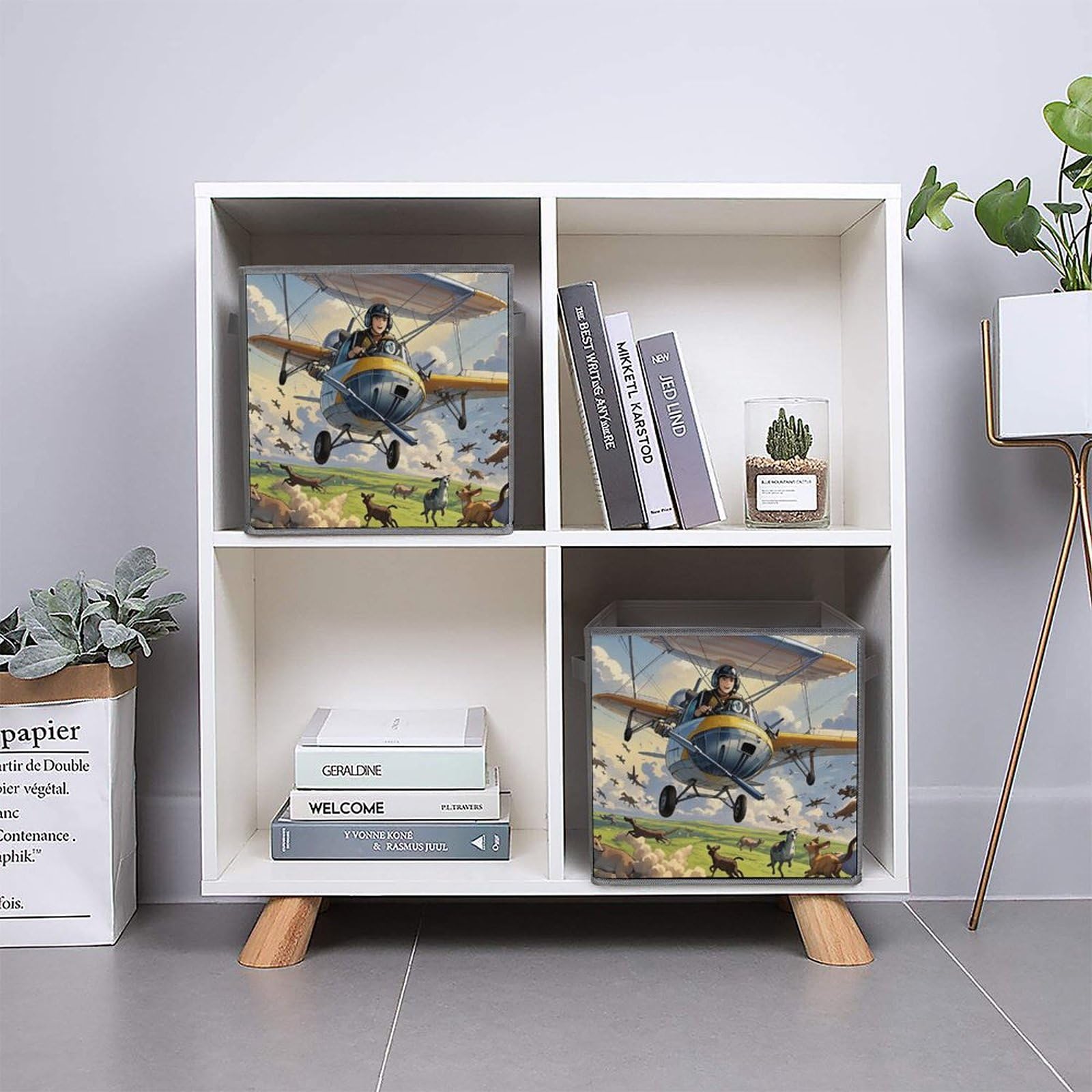 1PCS Foldable Storage Bins with Handles - Large Capacity Printed Storage Boxes (Planes Fly Animals Run Design) for Playroom, Office & Home Organization - Perfect for Kids' Toys, Books & Clutter Control
