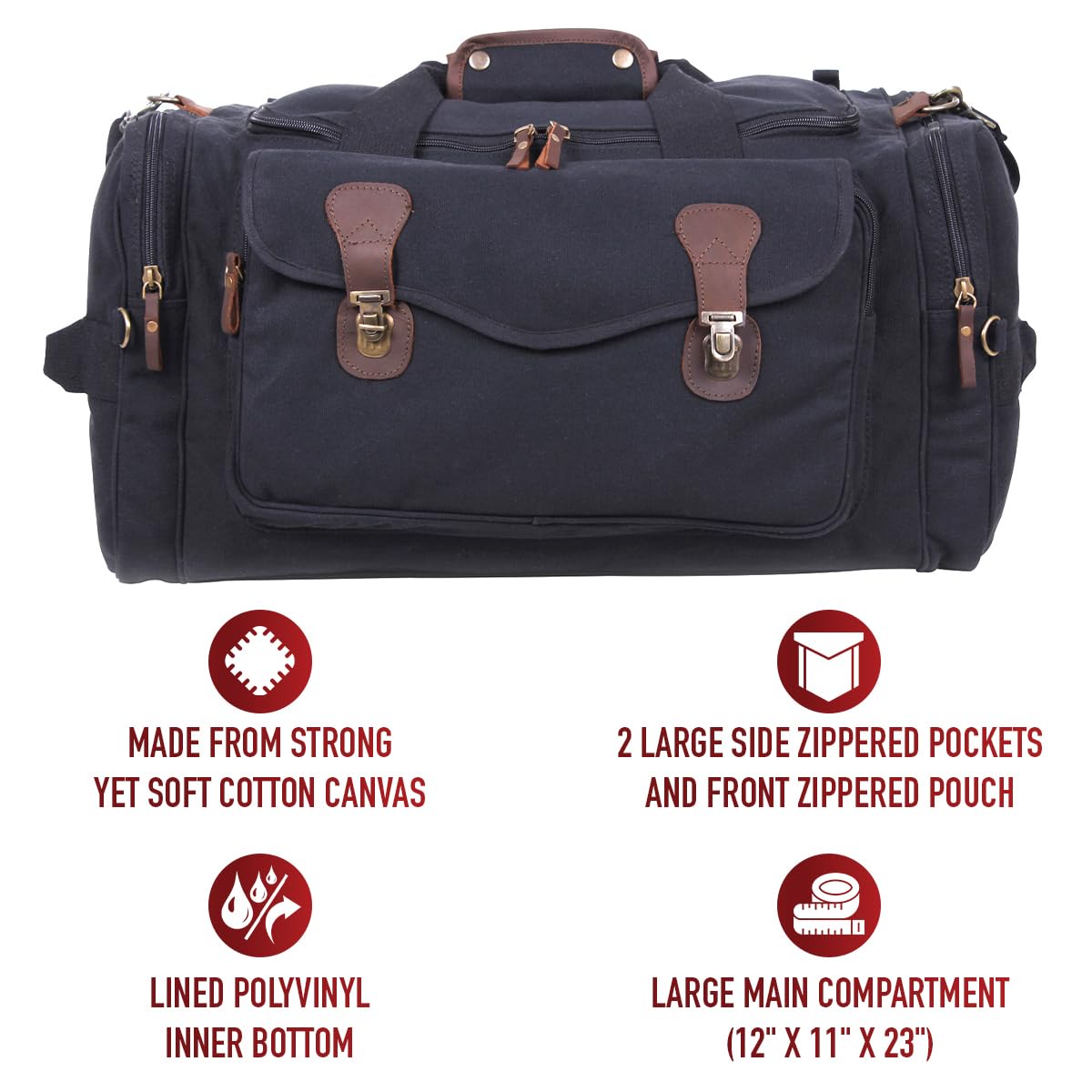 Rothco Durable Leather & Canvas Weekend Travel Bag - Perfect for Short Trips, Gym, Camping & Business Travel