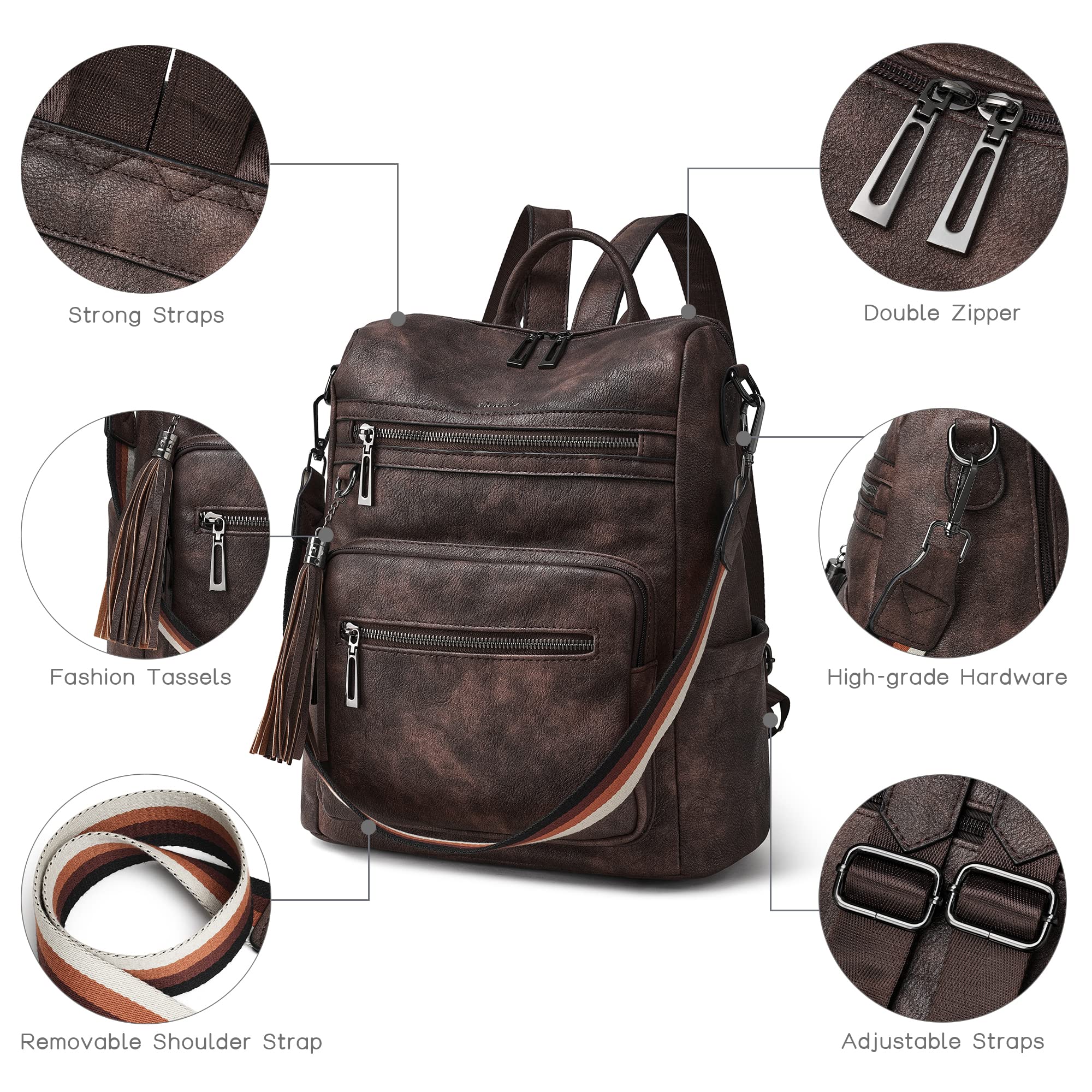 Shrrie Women's Leather Backpack Purse - Fashion Designer Convertible Shoulder Bag for Travel, Work & Daily Use | Stylish & Functional Backpack for Commuting, College & Weekend Getaways