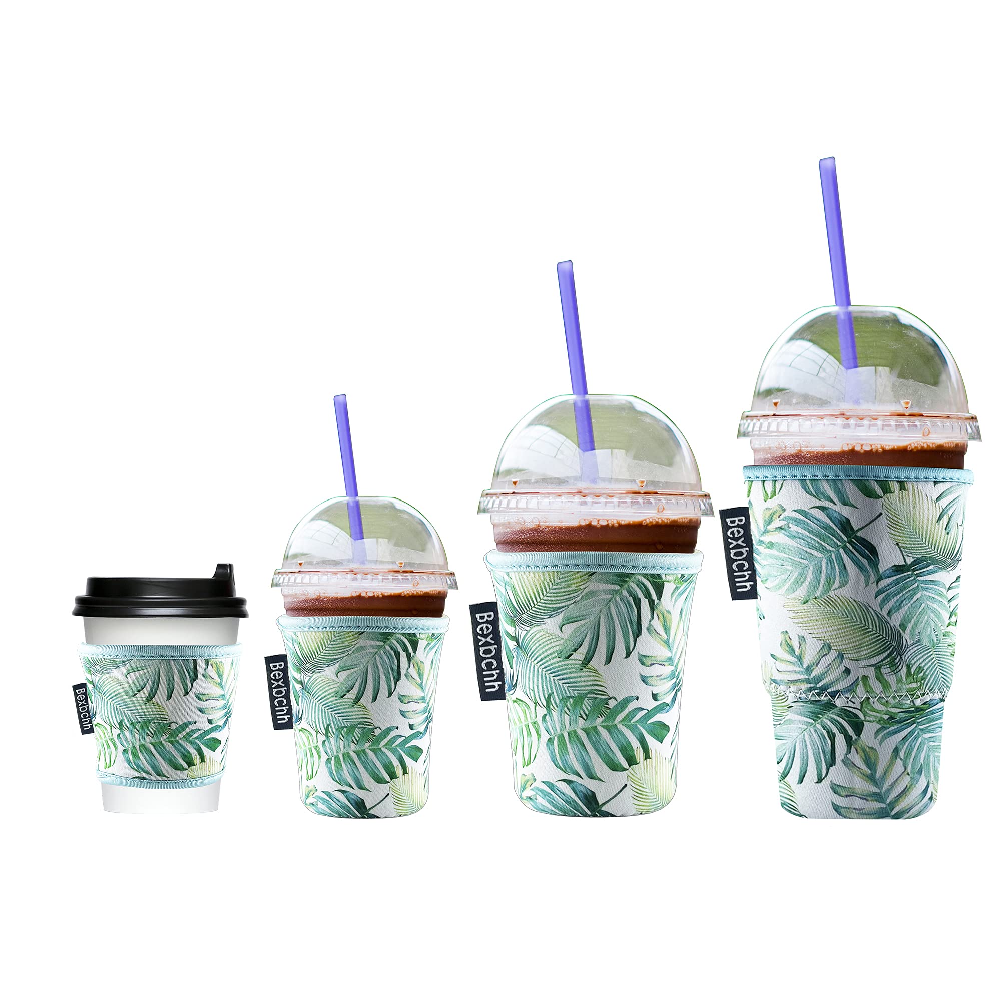 Bexbchh 4 Pack Reusable Neoprene Coffee Sleeves - Insulating Cup Holder for Iced Coffee & Cold Beverages, Fits Starbucks, McDonald's & Dunkin' Cups - Eco-Friendly, Washable & Non-Slip (Green) - Perfect for Office, Travel & Outdoor Activities