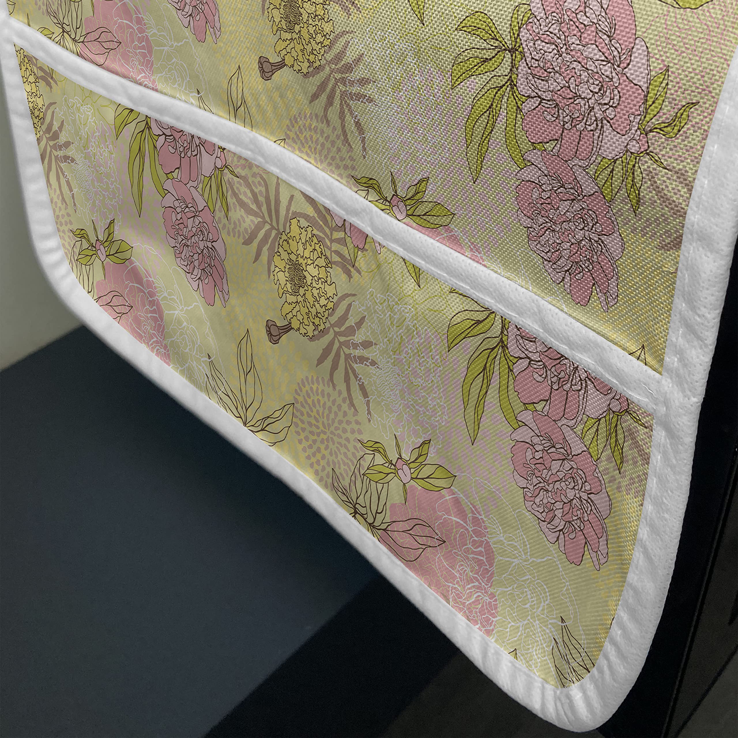Ambesonne Microwave Cover - Hand-Painted Peony Blossoms Spring Garden Design, Waterproof 36x12 Inch Kitchen Organizer with Pockets | Perfect for Microwave Protection & Kitchen Decor