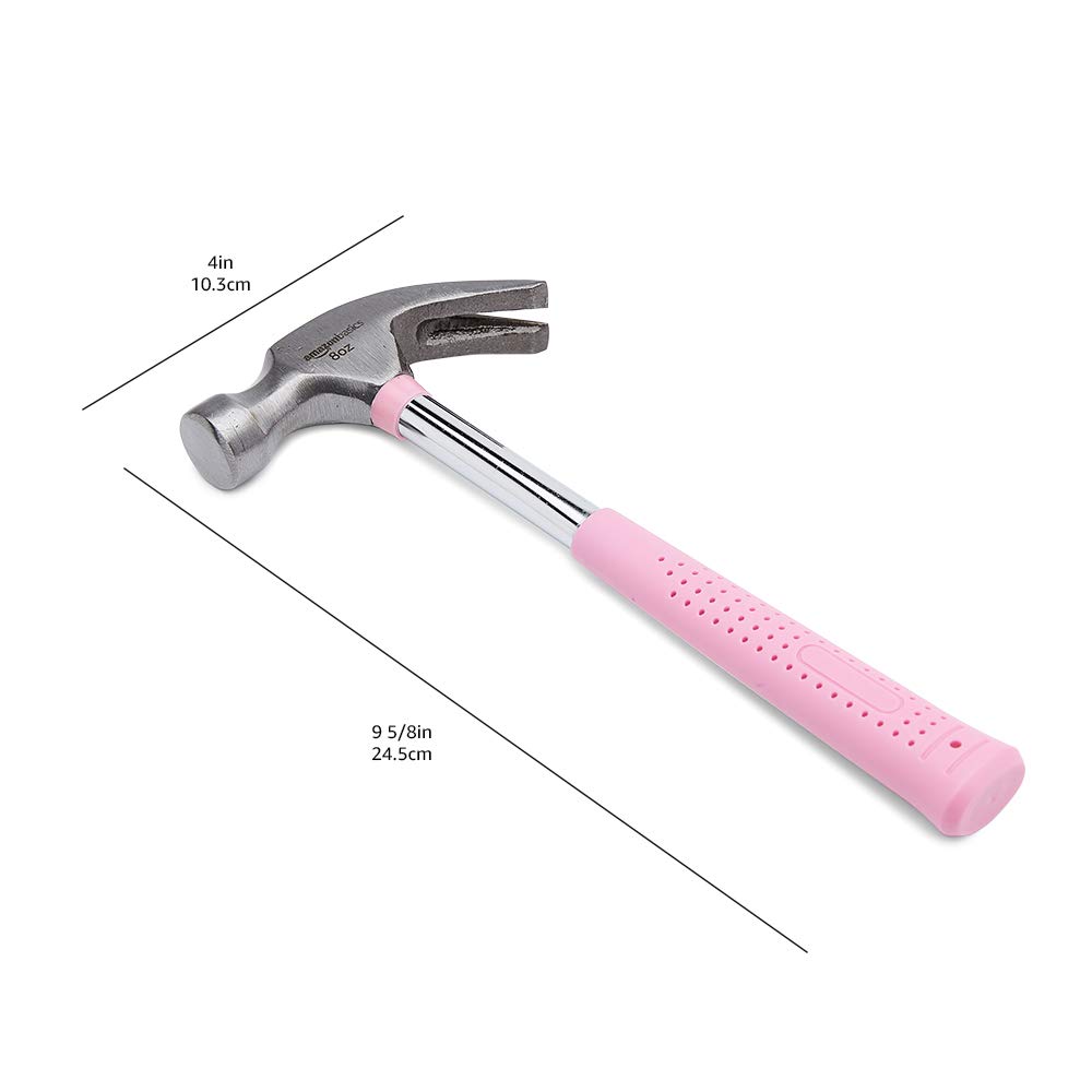 Amazon Basics 8 oz Pink Hammer - Lightweight Claw Hammer for Home DIY Projects, Woodworking, and Small Repairs - Perfect for Hanging Pictures, Assembling Furniture, and Crafting