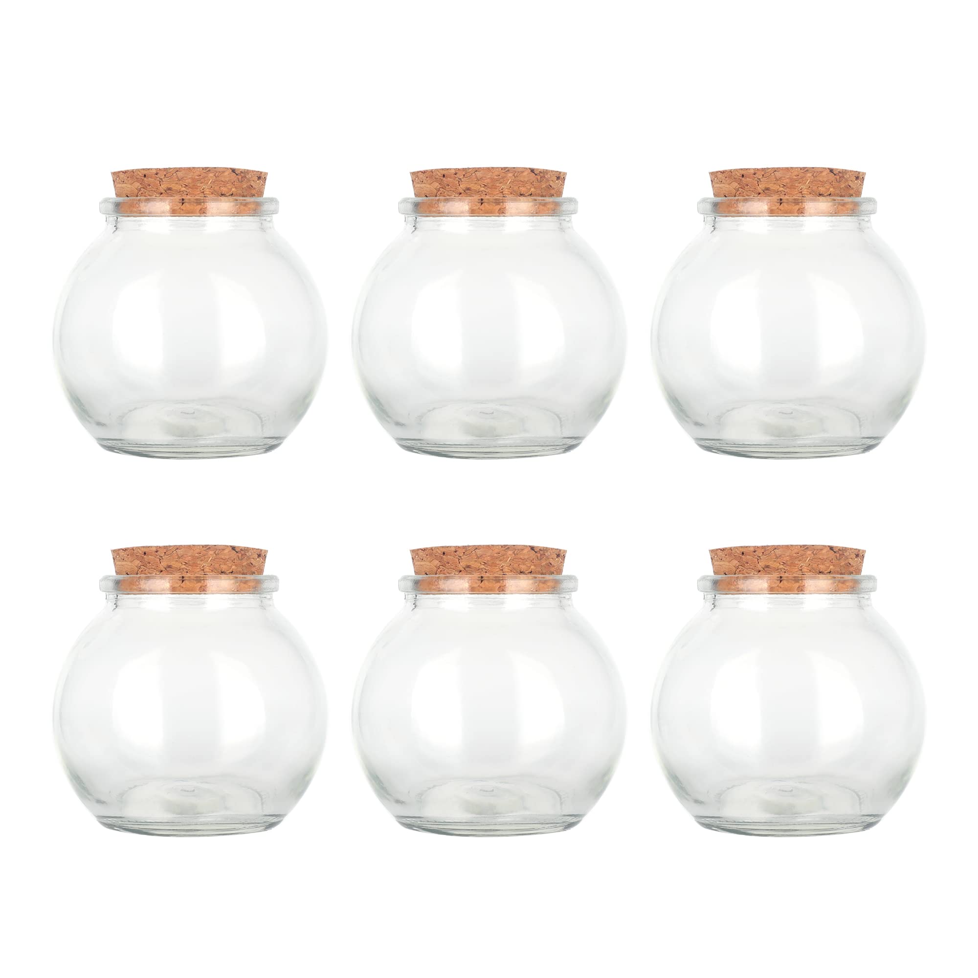 Magic Season Decorative Glass Bottles with Cork Stoppers - 6 Pack 3.3 fl oz Spherical Bottles for Essential Oils, DIY Crafts, Wedding Favors & Home Decor
