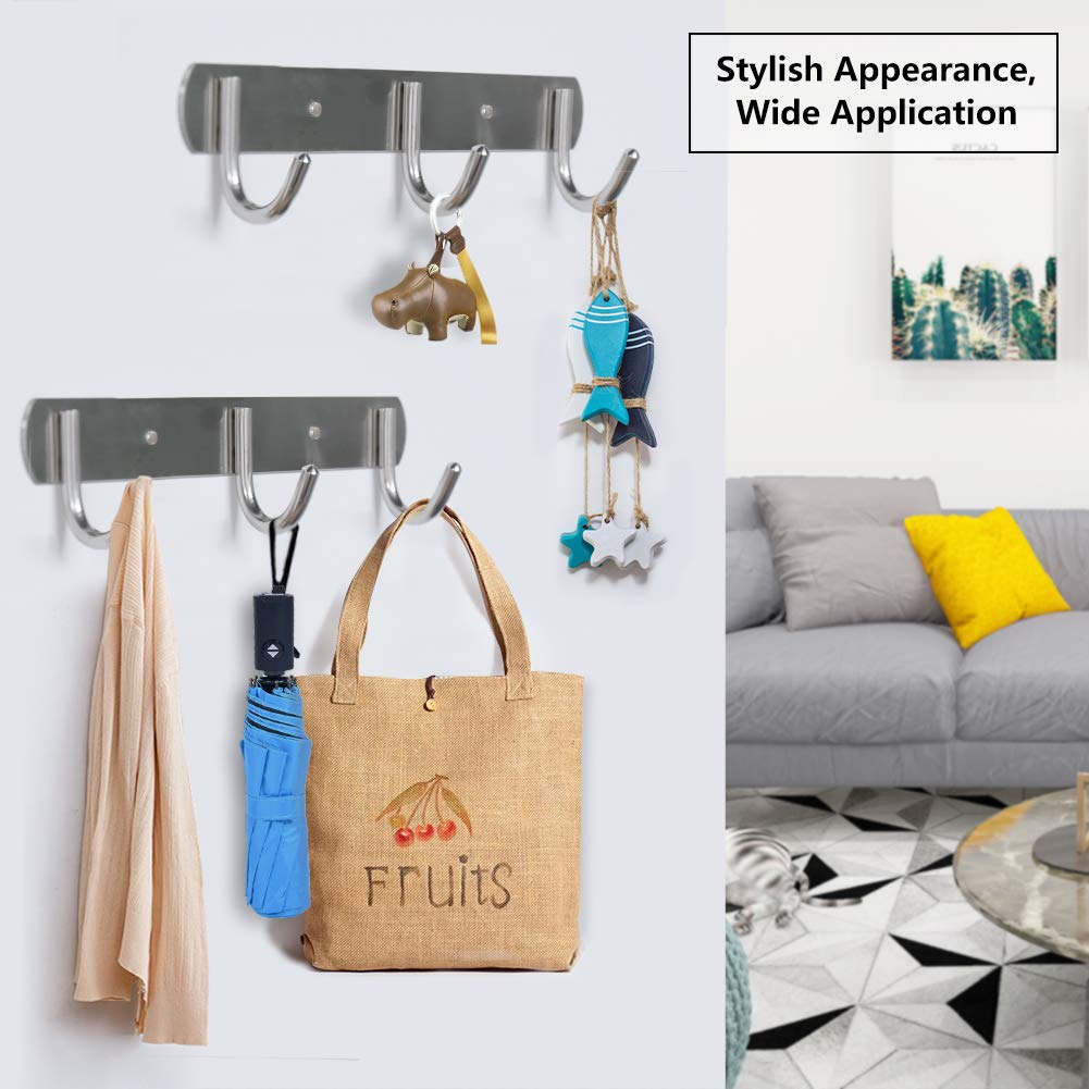 Premium 3-Hook Wall Mounted Coat Rack - Heavy Duty Stainless Steel Towel & Key Holder for Bathroom, Kitchen, Entryway - Organize Coats, Belts, Hats, Headphones & More (2-Pack) - Ideal for Small Spaces & Modern Home Decor