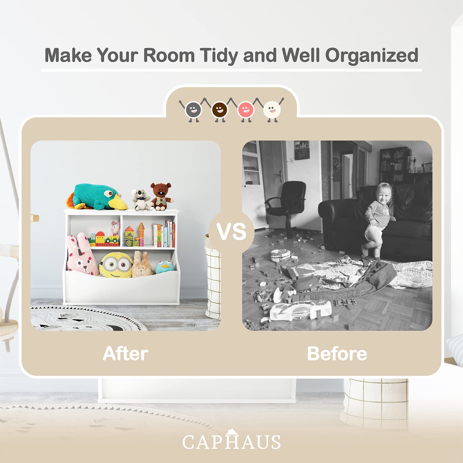 CAPHAUS Kids' Multifunctional Book and Toy Storage Cubby - Open Shelf Organizer for Nursery, Playroom, Closet - Home Organization Toy Bookcase | Perfect for Kids' Room, Daycare & Montessori Classroom Organization