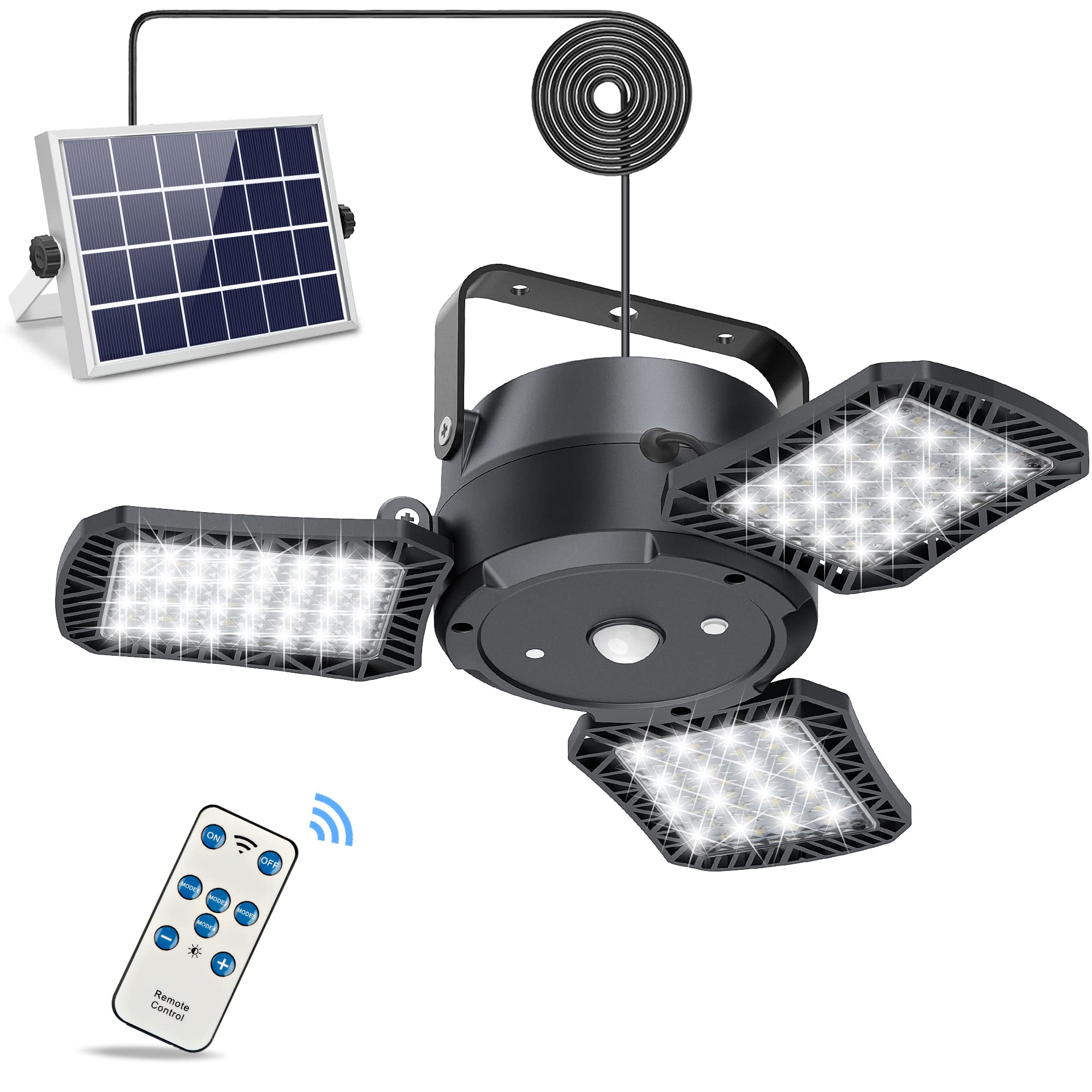 Solar Powered Outdoor Lights with Remote & Motion Sensor - Waterproof LED Solar Security Lights for Home, Yard, Garage, Barn, Patio (120° Wide Angle, Black) - Perfect for Nighttime Safety & Energy-Efficient Outdoor Lighting