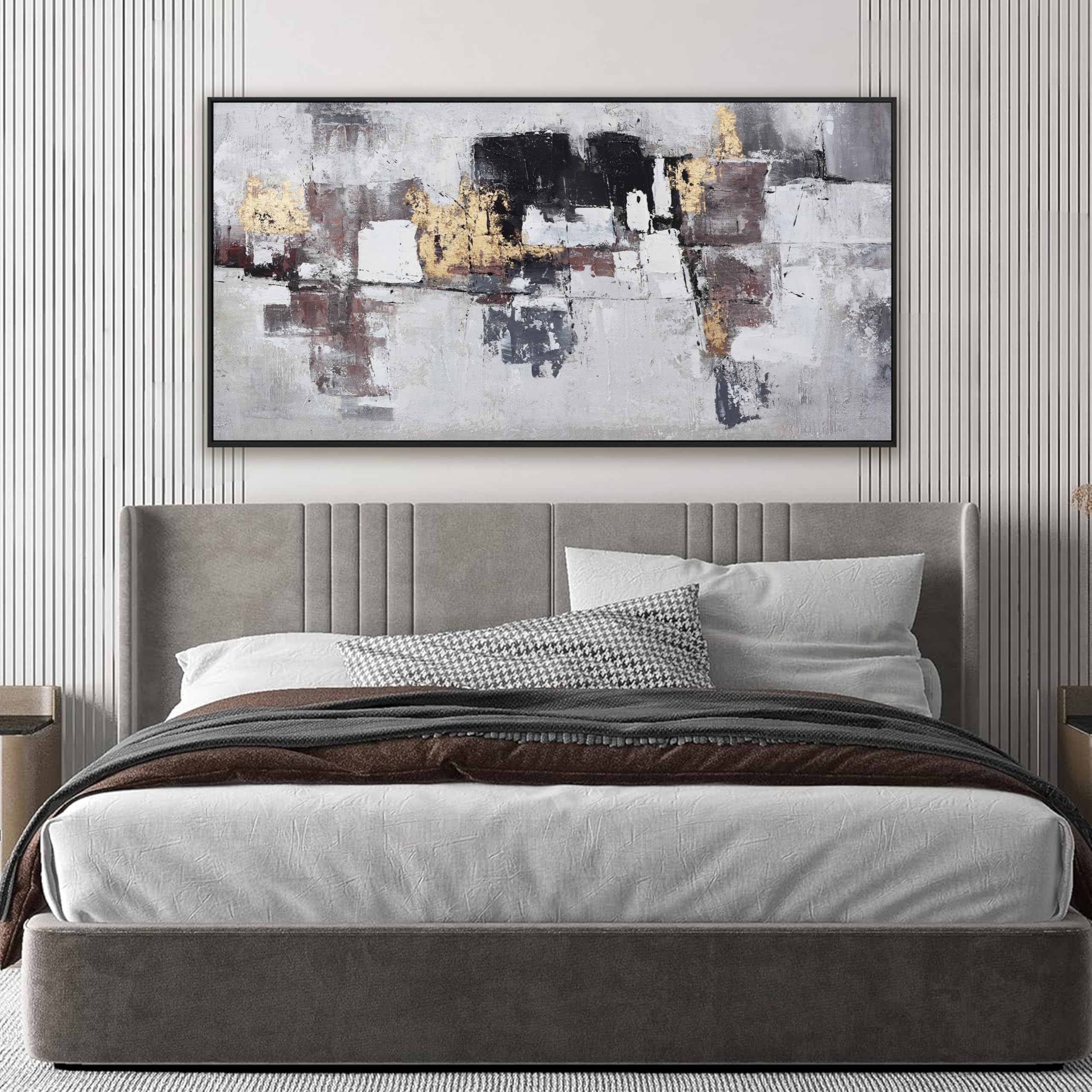 Abstract Black and Gold Framed Canvas Wall Art - 20