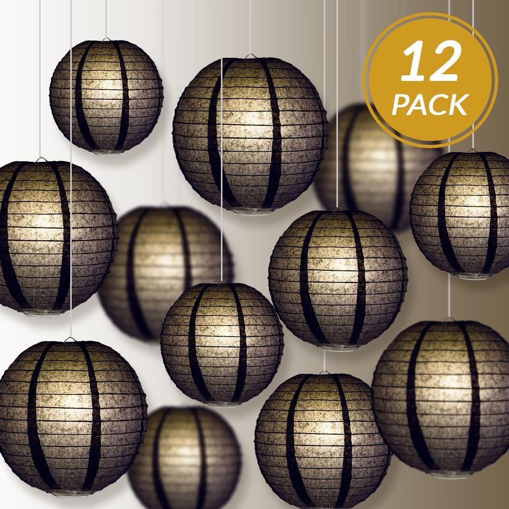 12-Piece Black Paper Lantern Set for Wedding & Party Decorations - 12/10/8 Inch Chinese Hanging Lanterns - Perfect for Indoor/Outdoor Events, Home Decor, and Festive Celebrations