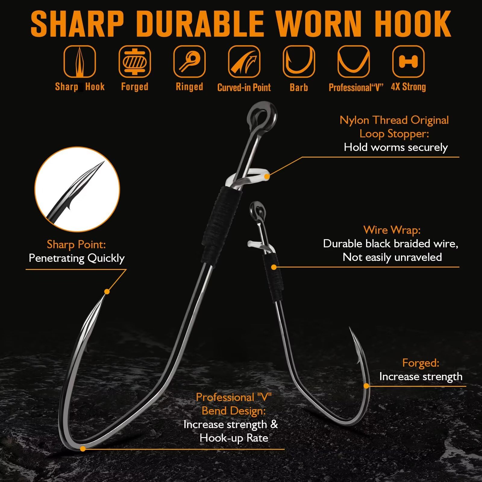 Dovesun Weedless Fishing Hooks 30PCS - Bass Fishing Hooks for Wacky Rig & Texas Rig - Freshwater & Saltwater Worm Hooks (1/0, 2/0, 3/0) - Ideal for Bass, Trout, and Panfish in Lakes & Rivers