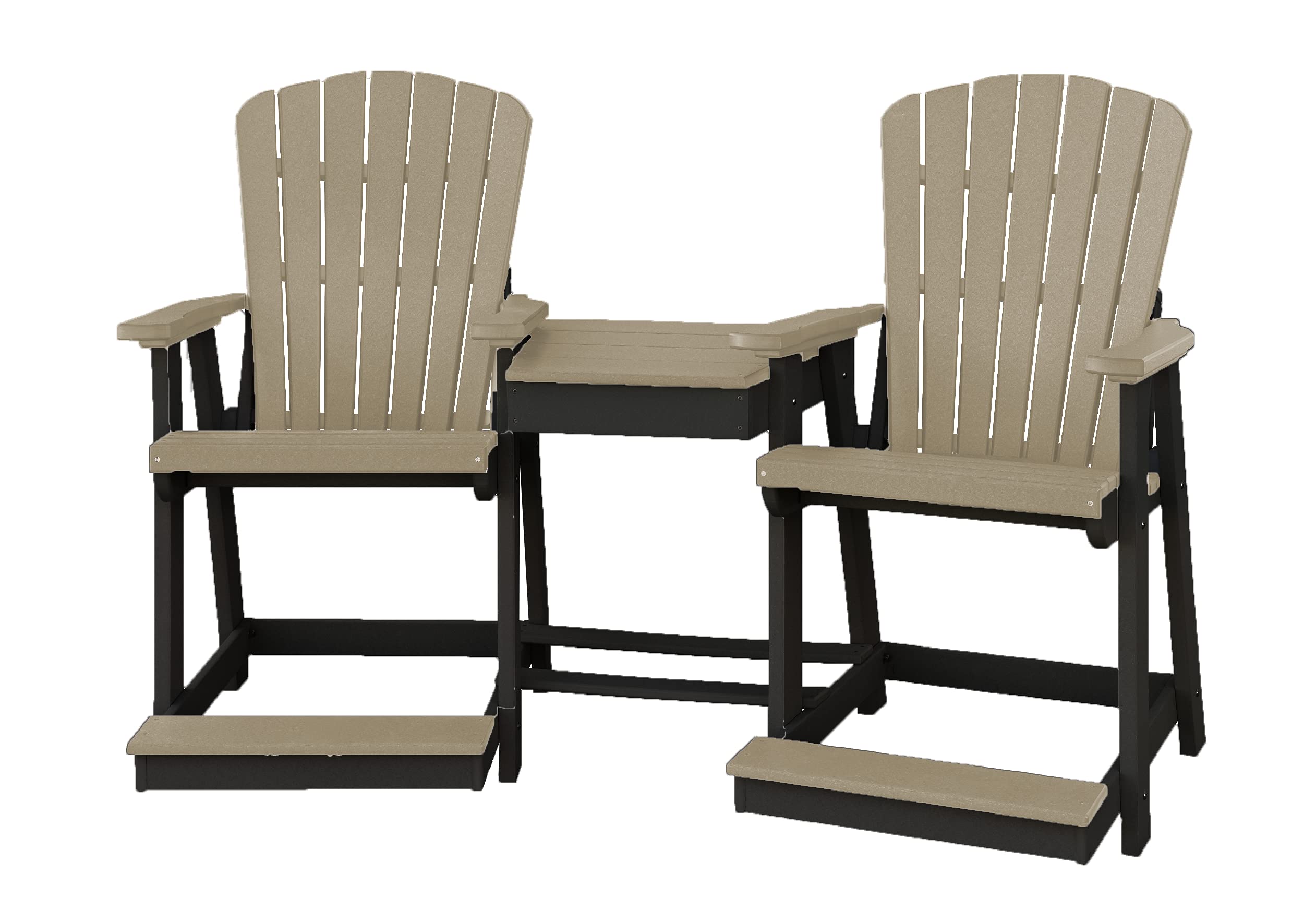3-Piece Outdoor Bistro Set with 2 Chairs & Center Table - Durable Plastic Poly Patio Furniture, Weather-Resistant, Made in USA (Black & Weatherwood) - Perfect for Garden, Deck, Poolside & Small Balcony Dining