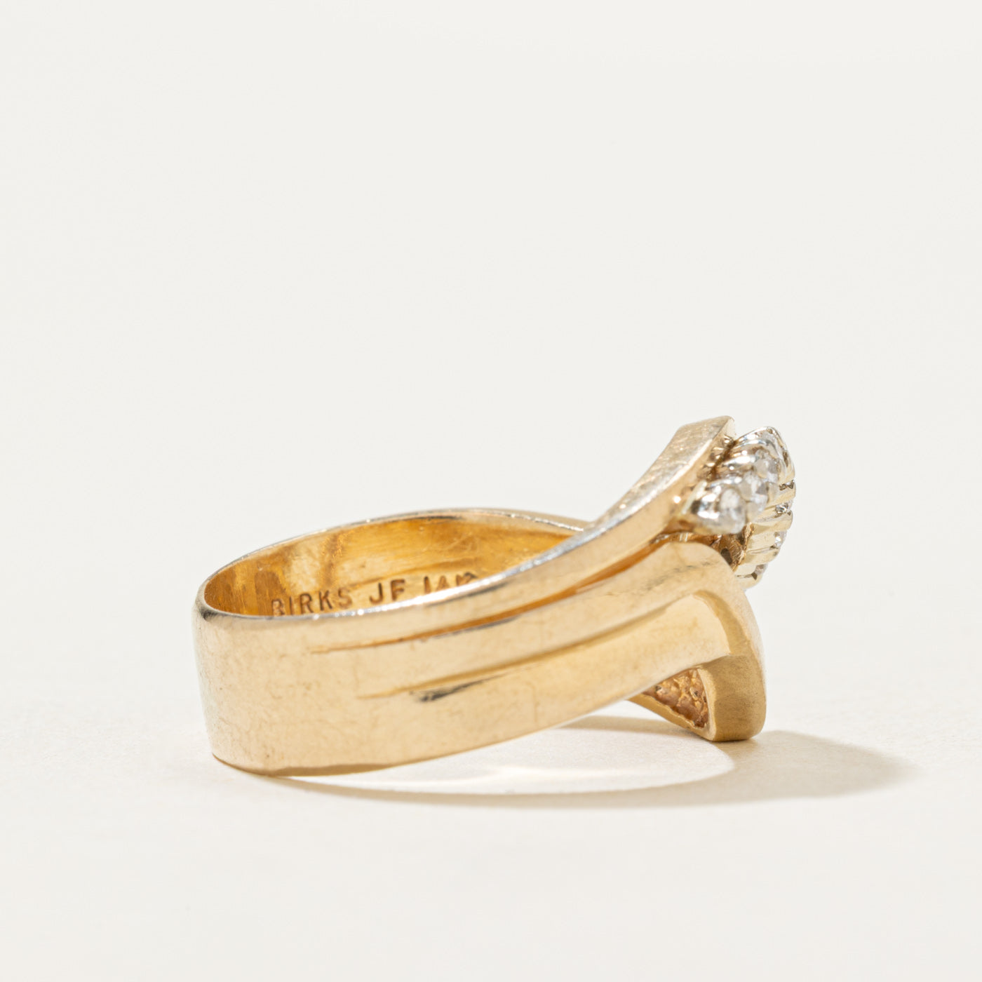 14K Gold Diamond Waterfall Grooved Open Ring - 0.15ctw Natural Diamonds - Size 6.75 - Elegant Stackable Ring for Women - Perfect for Weddings, Anniversaries & Special Occasions