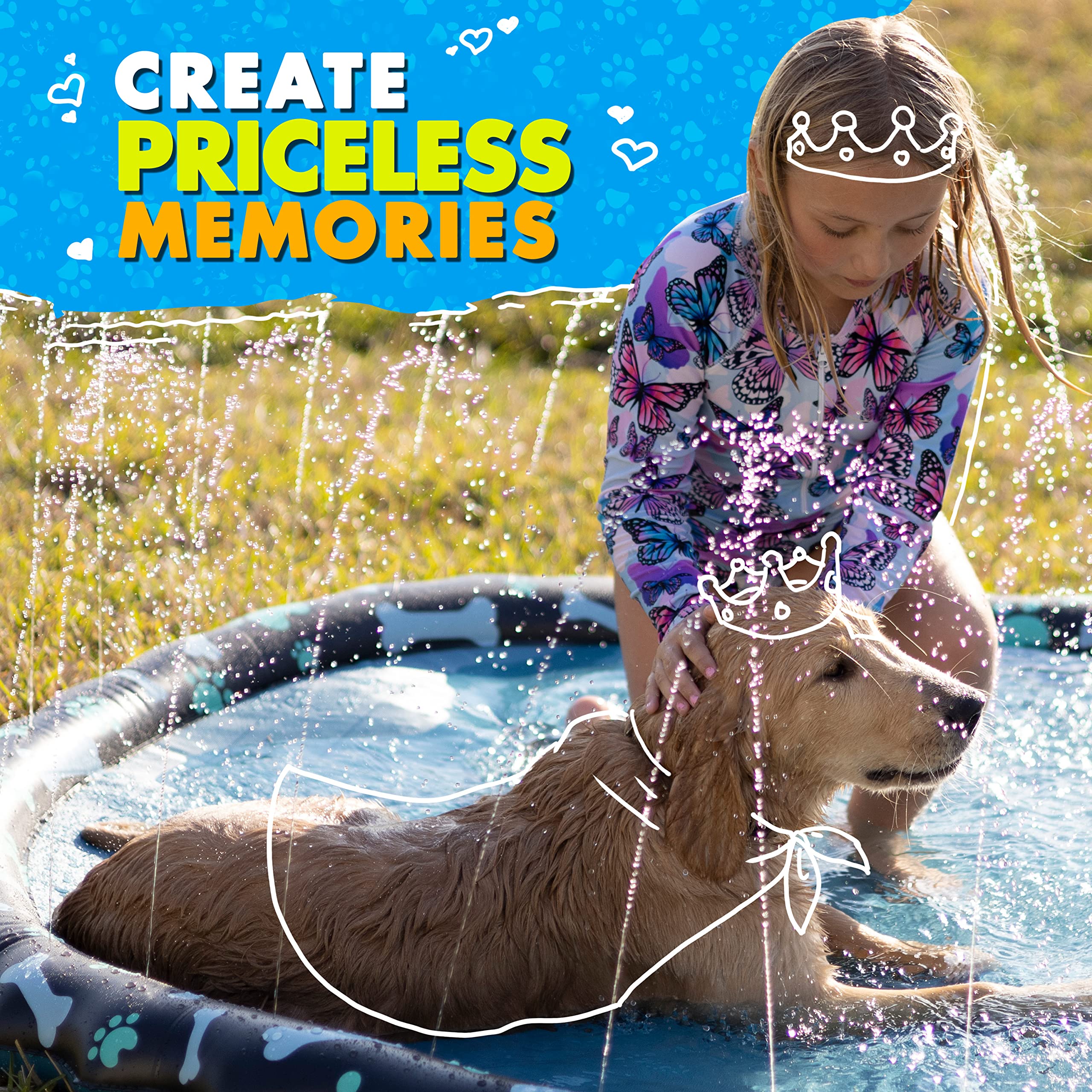 Non-Slip SplashEZ Splash Pad for Kids & Dogs - 69’’ Extra Large Outdoor Water Play Mat, Summer Sprinkler Toy for Toddlers 1-3 & Children 4-8 - Perfect for Backyard, Park, and Beach Water Fun