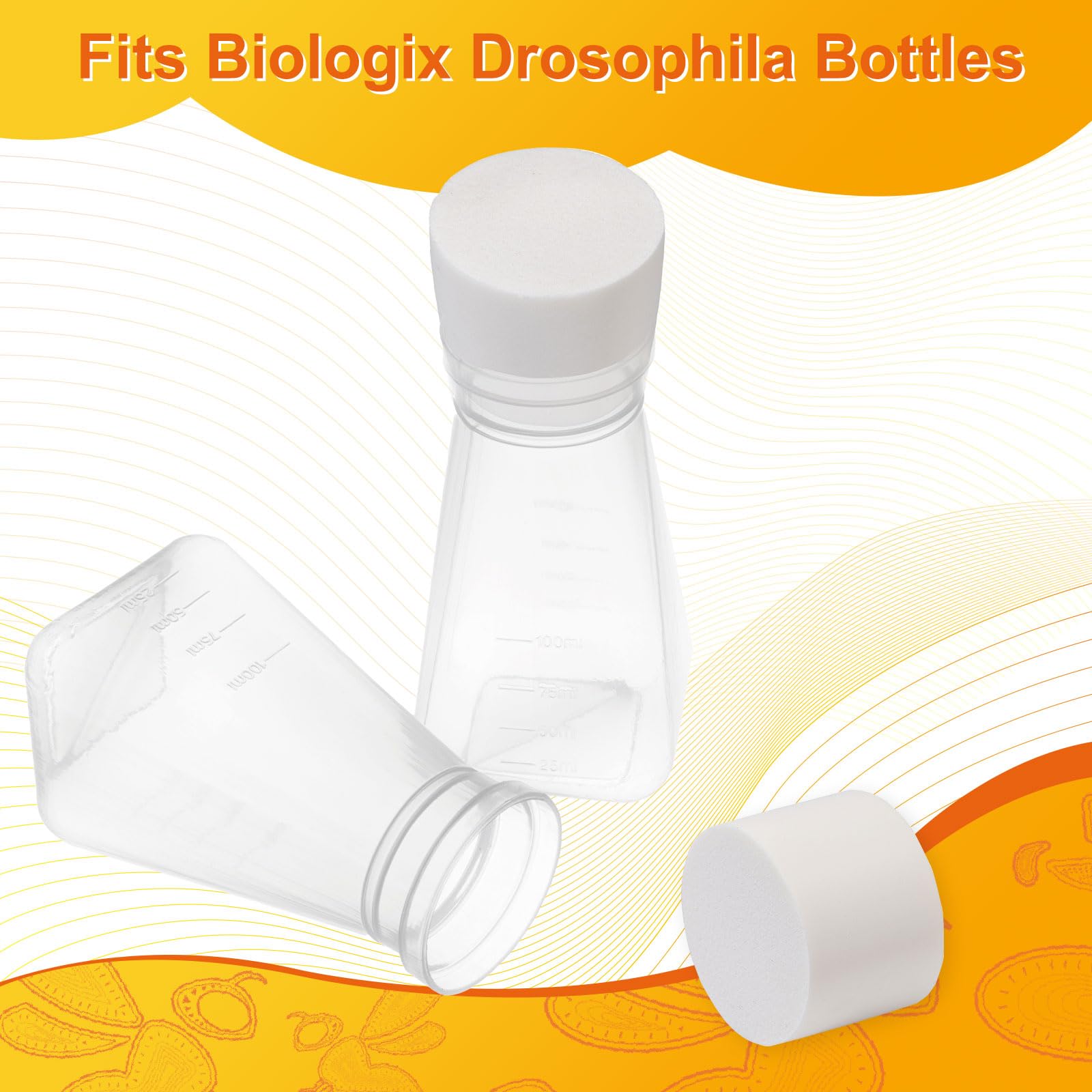 Biologix Autoclavable Drosophila Bottle Plugs - Dense Sponge Stoppers for Fruit Fly Culture (40x30mm, 500 Pack) | Ideal for Genetics Labs & Home Science Experiments