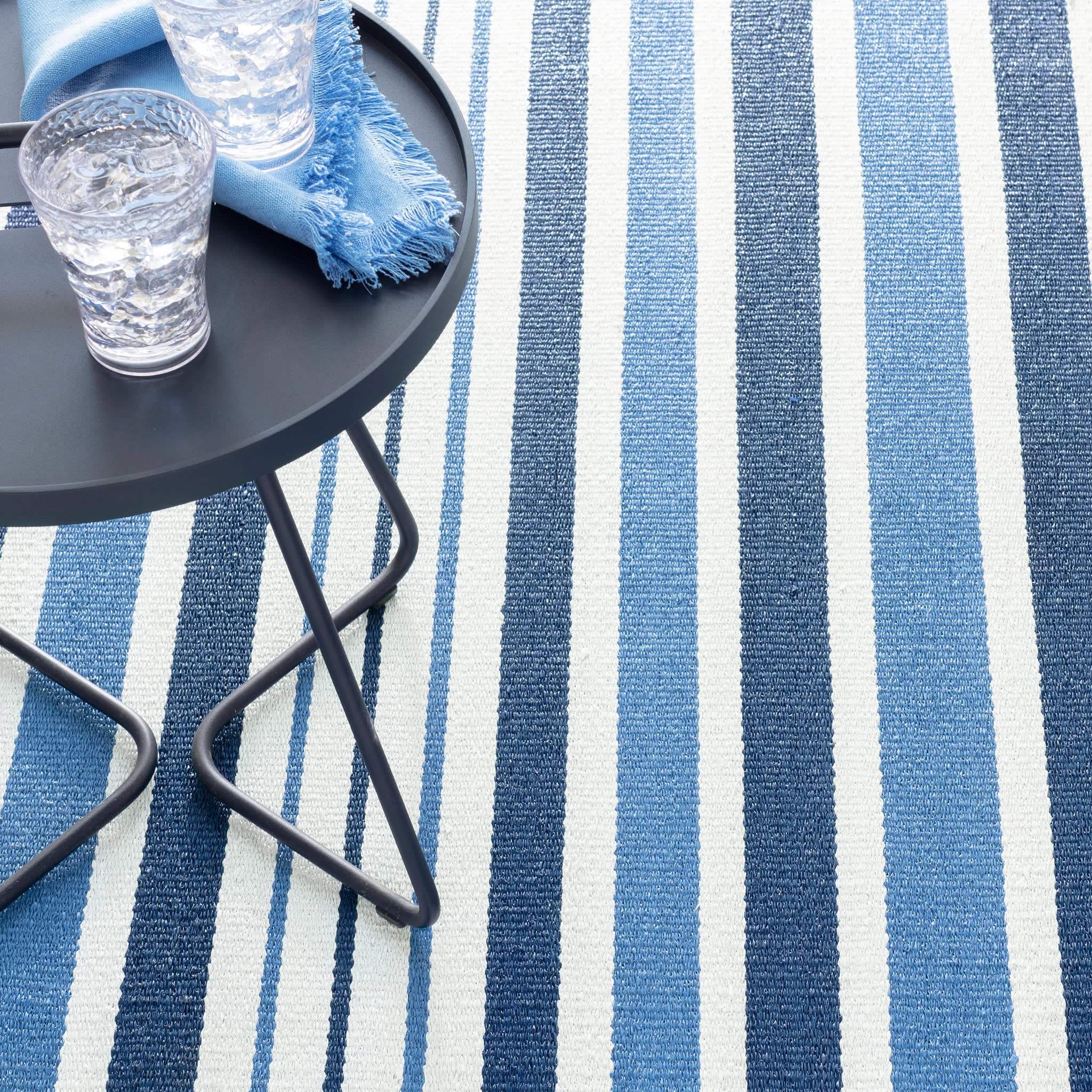 Handwoven Charlie Stripe Indoor Outdoor Rug - Soft & Durable Blue Area Rug for Living Room, Bedroom, or Patio Decor