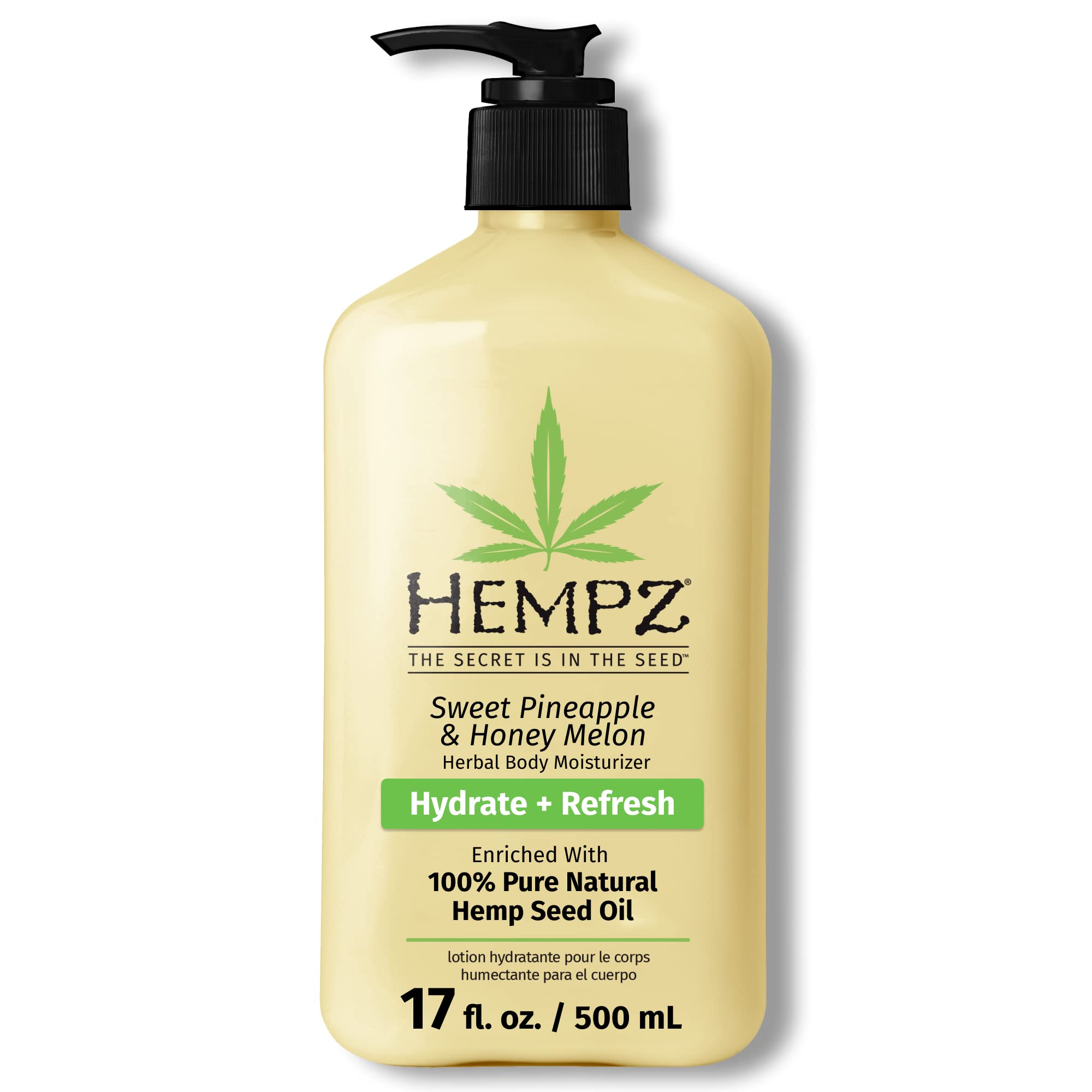 Hempz Sweet Pineapple & Honey Melon Body Lotion - 17oz Daily Moisturizing Cream with Natural Hemp Seed Oil, Shea Butter & Ginseng - Hydrating Dry Skin for Summer & Travel Use