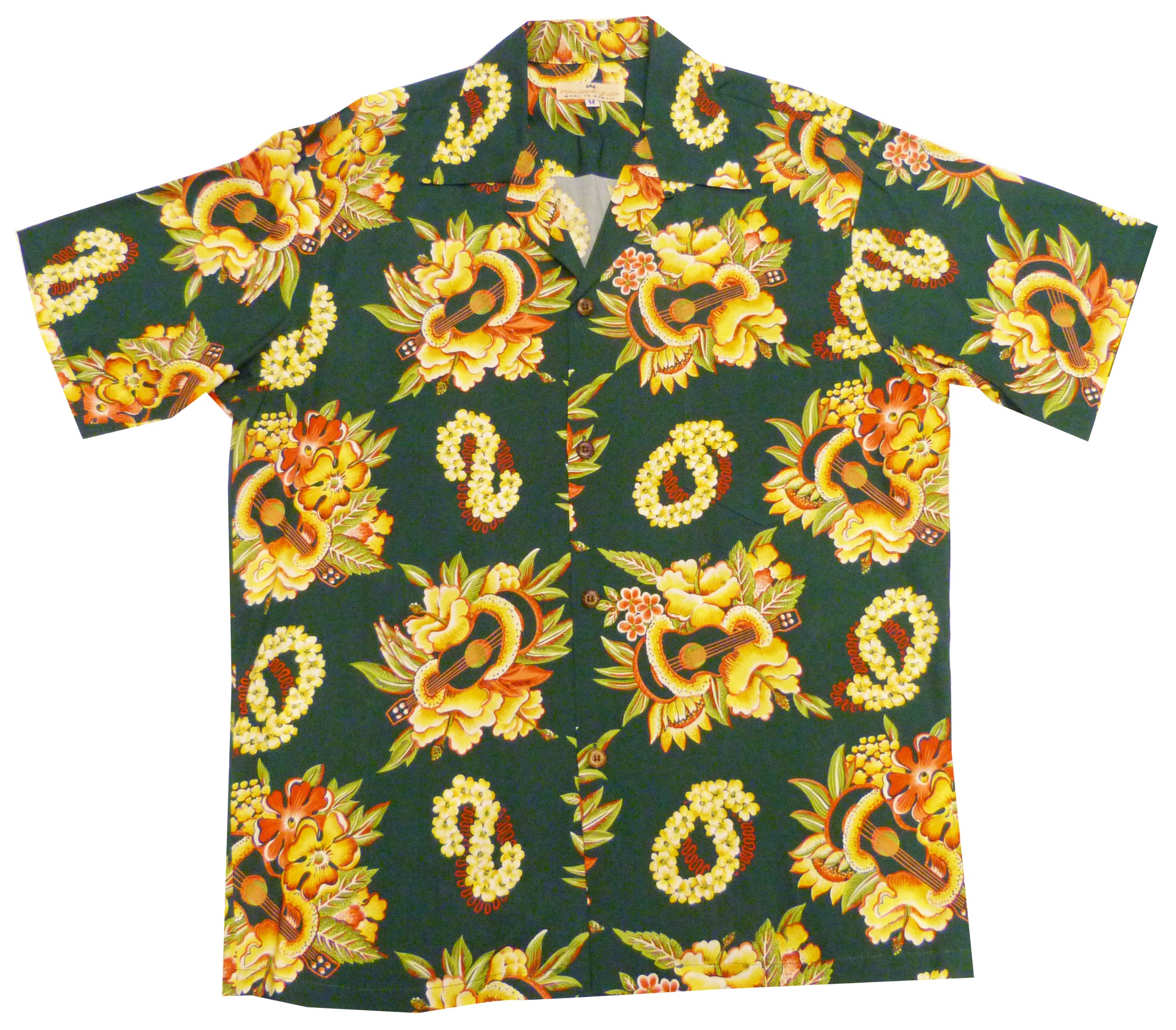 Pineapple Juice Men's Hawaiian Ukulele Lei Shirt - Tropical Aloha Party, Beach Vacation & Luau Celebration Outfit
