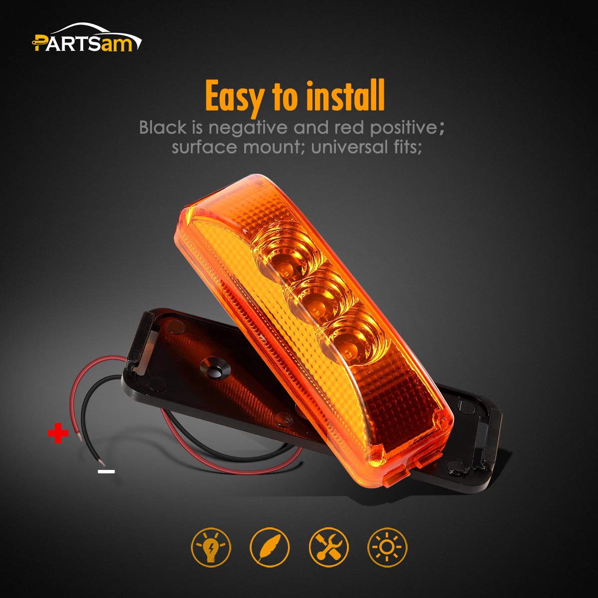 Partsam 2PCS Amber LED Side Marker Lights for Trucks & Trailers - Waterproof, Sealed, 3.9