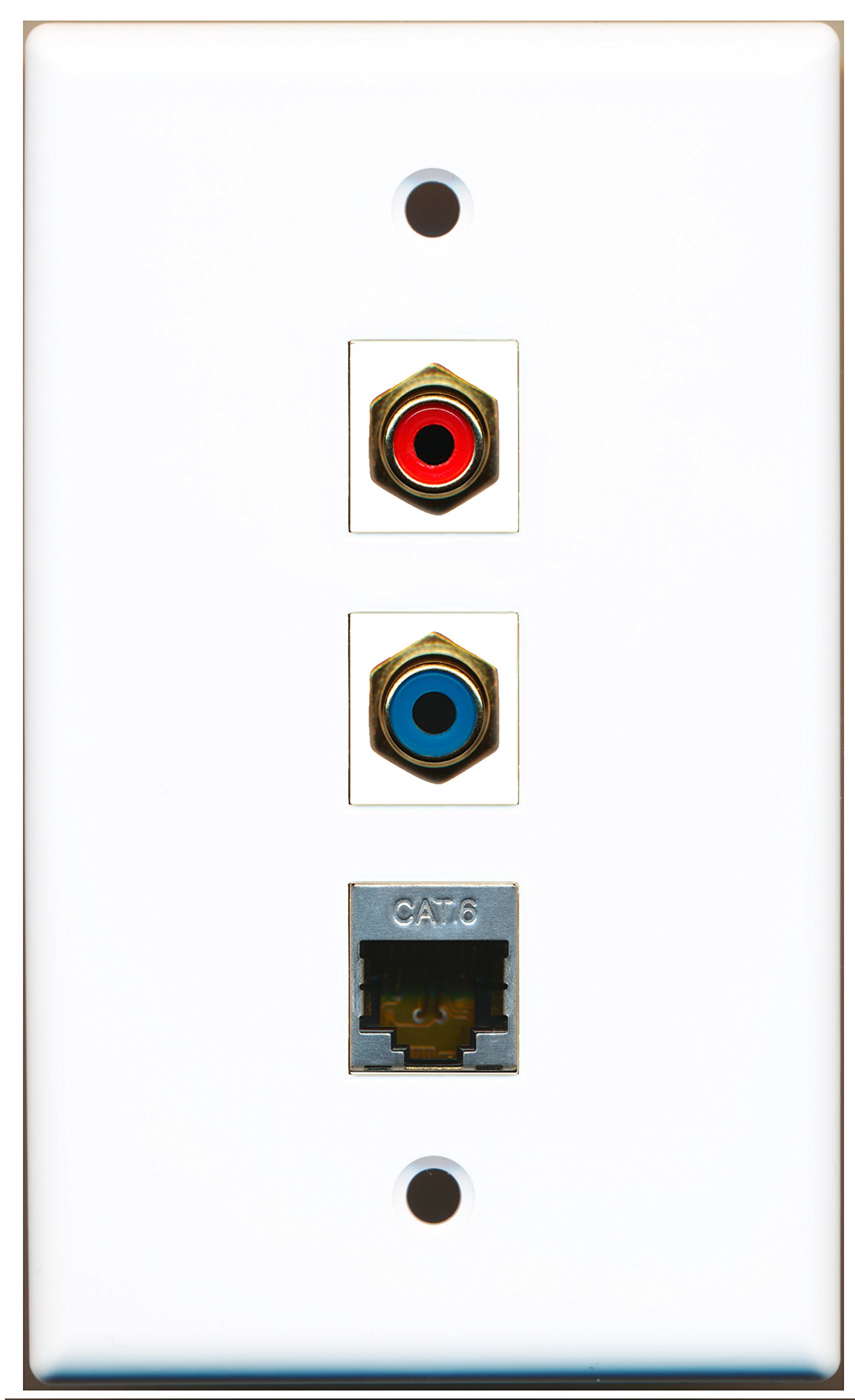RiteAV 1 Port RCA Red & 1 Port RCA Blue & 1 Port Shielded Cat6 Ethernet Wall Plate - Home Theater & Network Installation Solution for AV & Internet Connections