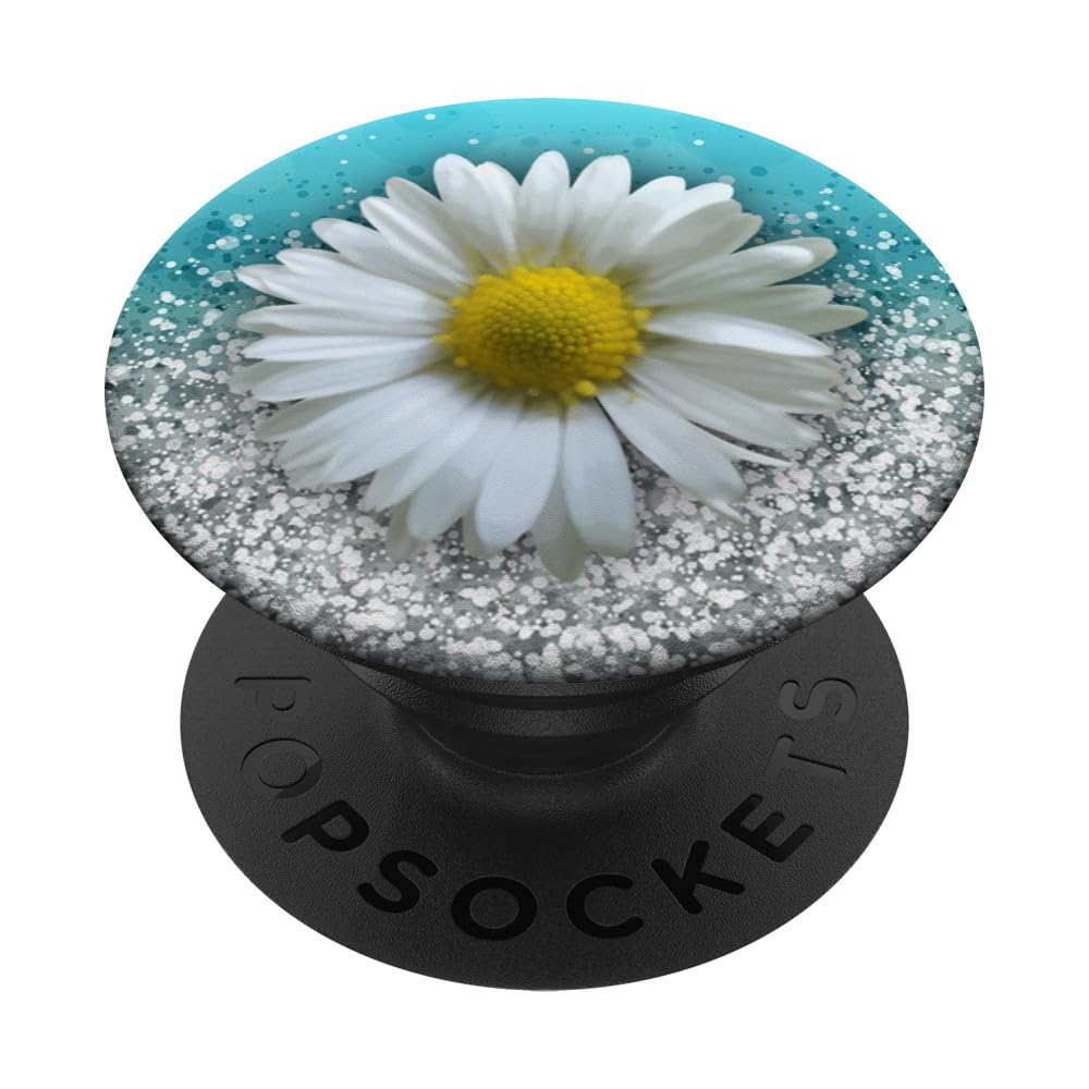 Daisy White On Light Blue Grey Design PopSockets PopGrip: Swappable Phone Grip for iPhone, Samsung & Tablets - Secure Adhesive PopGrip for Photography, Gaming & Daily Use