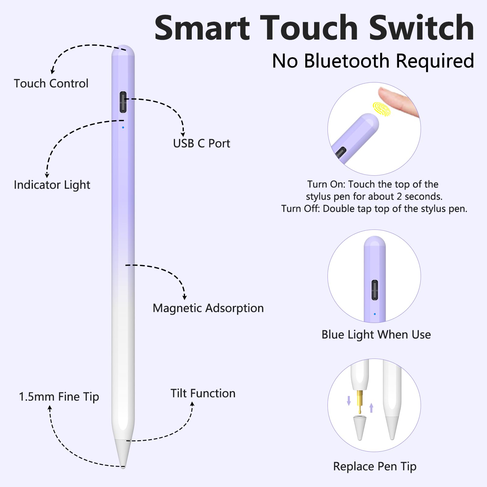 Fast Charging Stylus Pen for iPad (2018-2023 Models) - Compatible with iPad 9th/10th Gen, iPad Pro 11/12.9