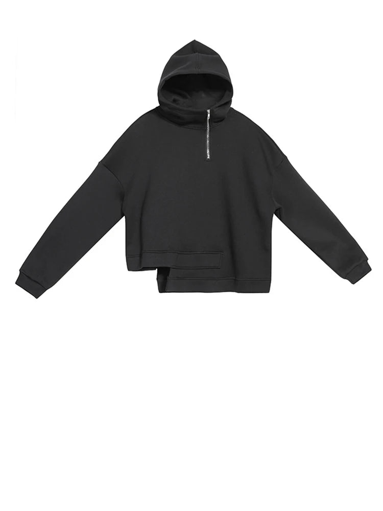 Black Distressed Hem Zip-Up Hoodie for Women - Oversized Long Sleeve Pullover Sweatshirt | Trendy Streetwear for Spring & Fall 2025 | Perfect for Casual Outfits, Layering, and Everyday Comfort